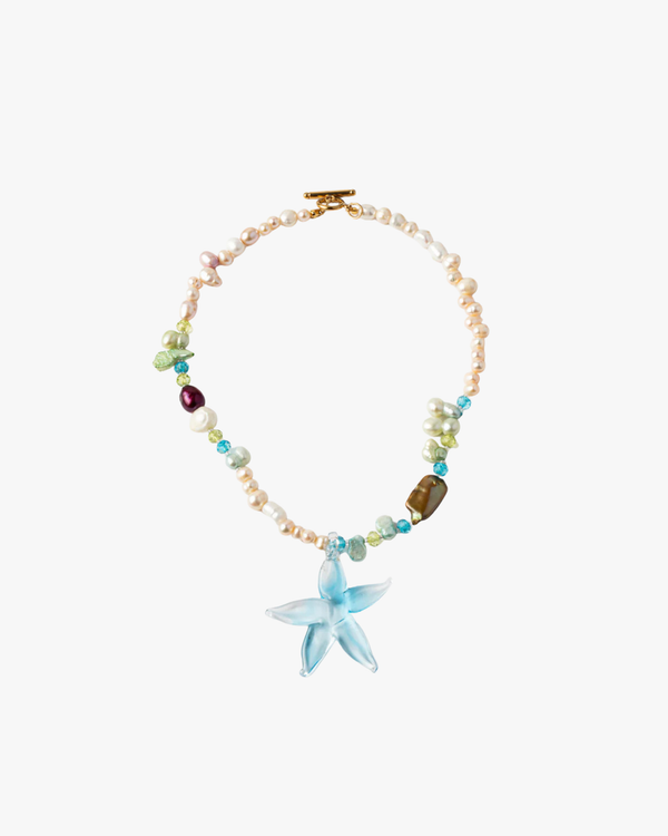 Necklace Glass And Pearls Blue