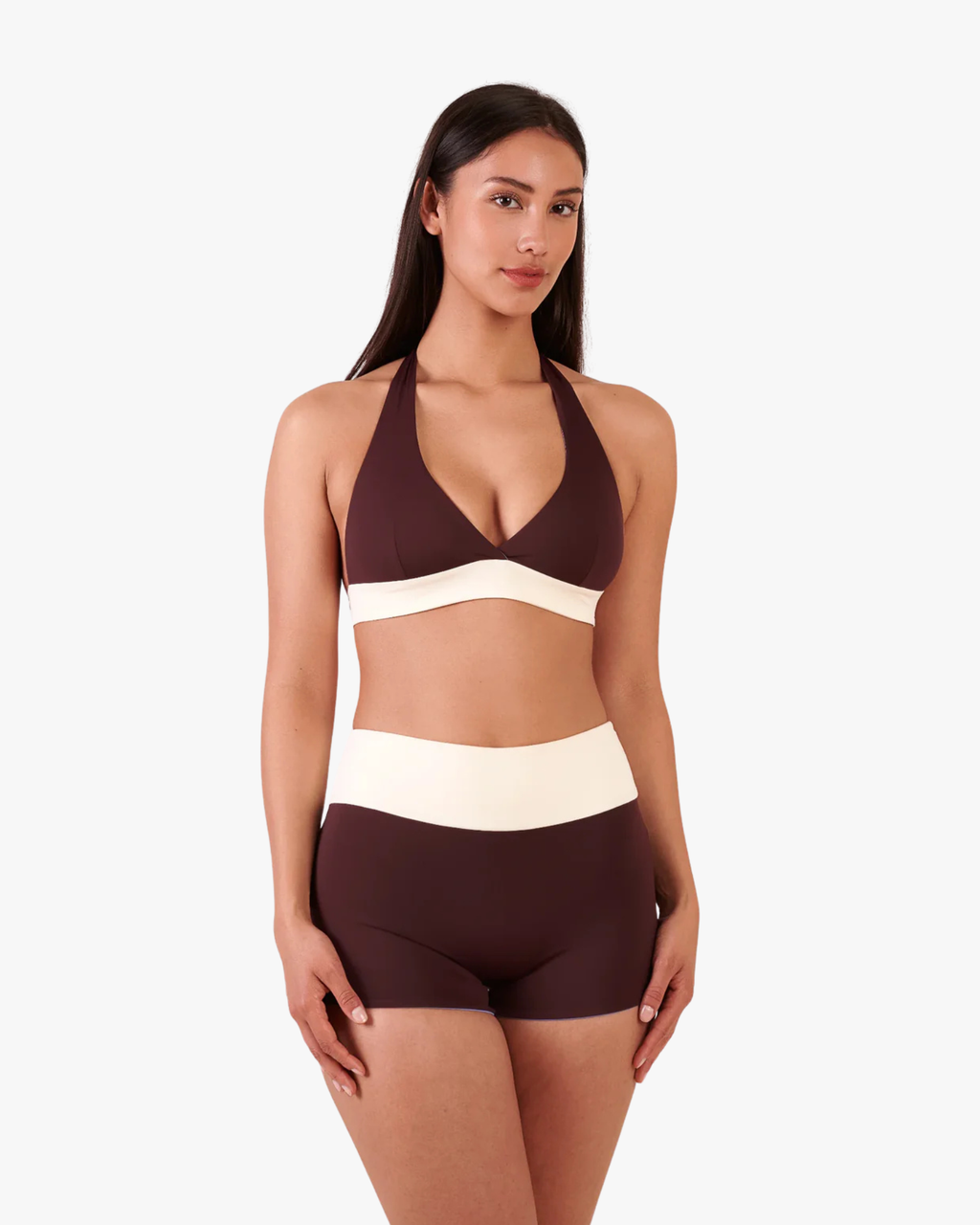 Neckholder Top Bikini Reversible Chocolate Lilac