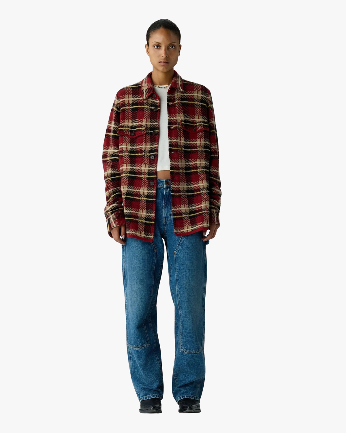 Plaid Cashmere Work Shirt Carmine