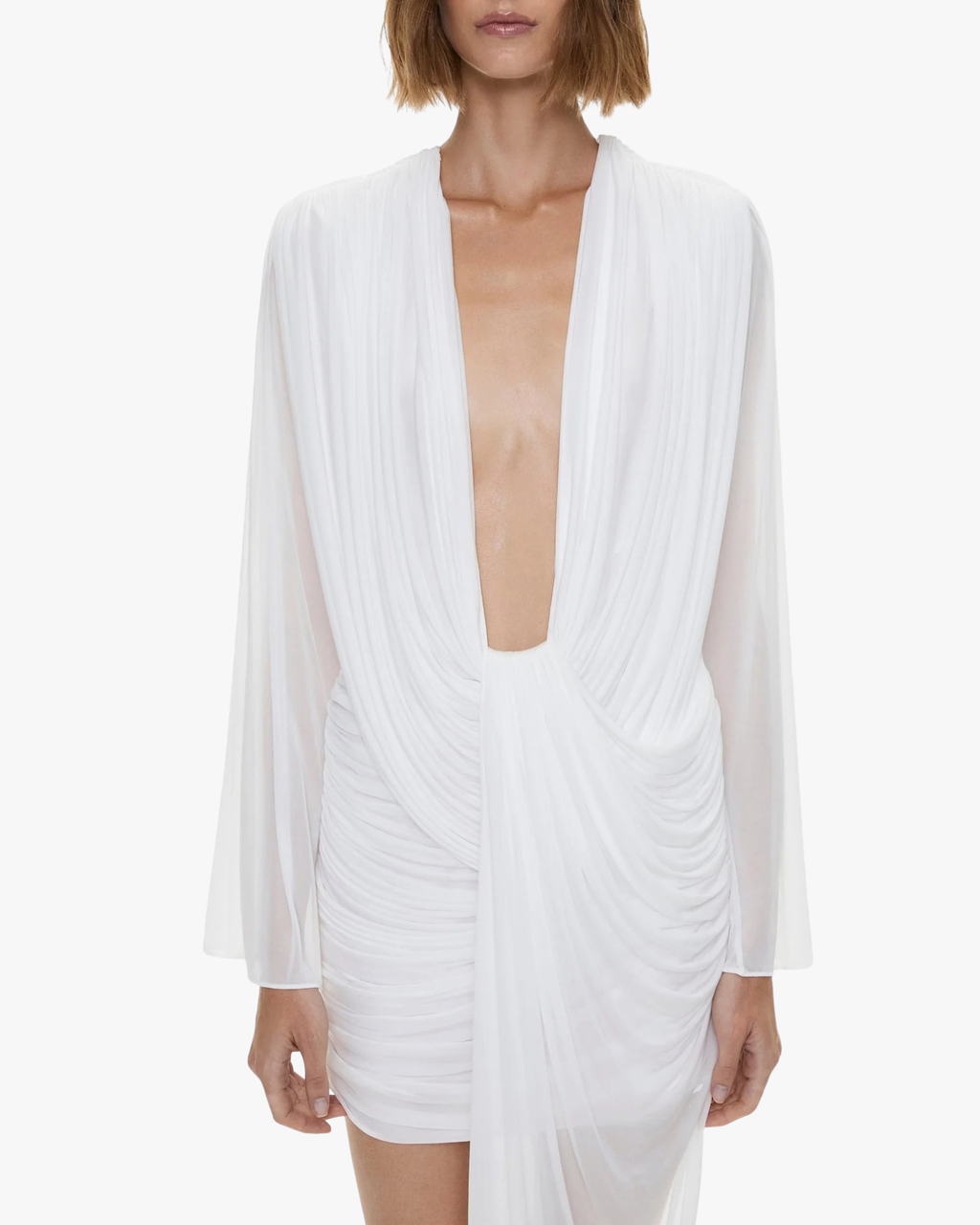 Mini Dress Ripple Drape White