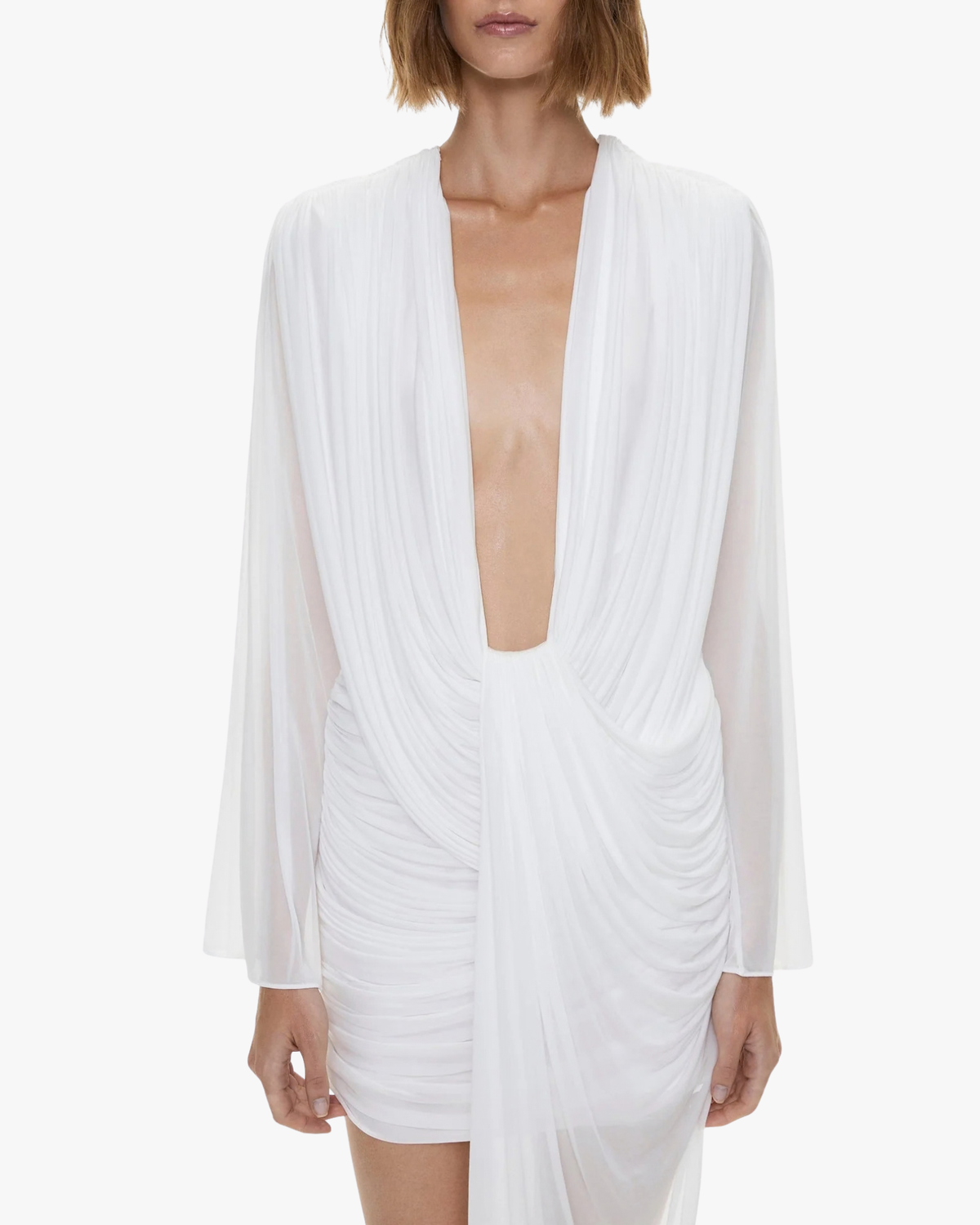 Mini Dress Ripple Drape White