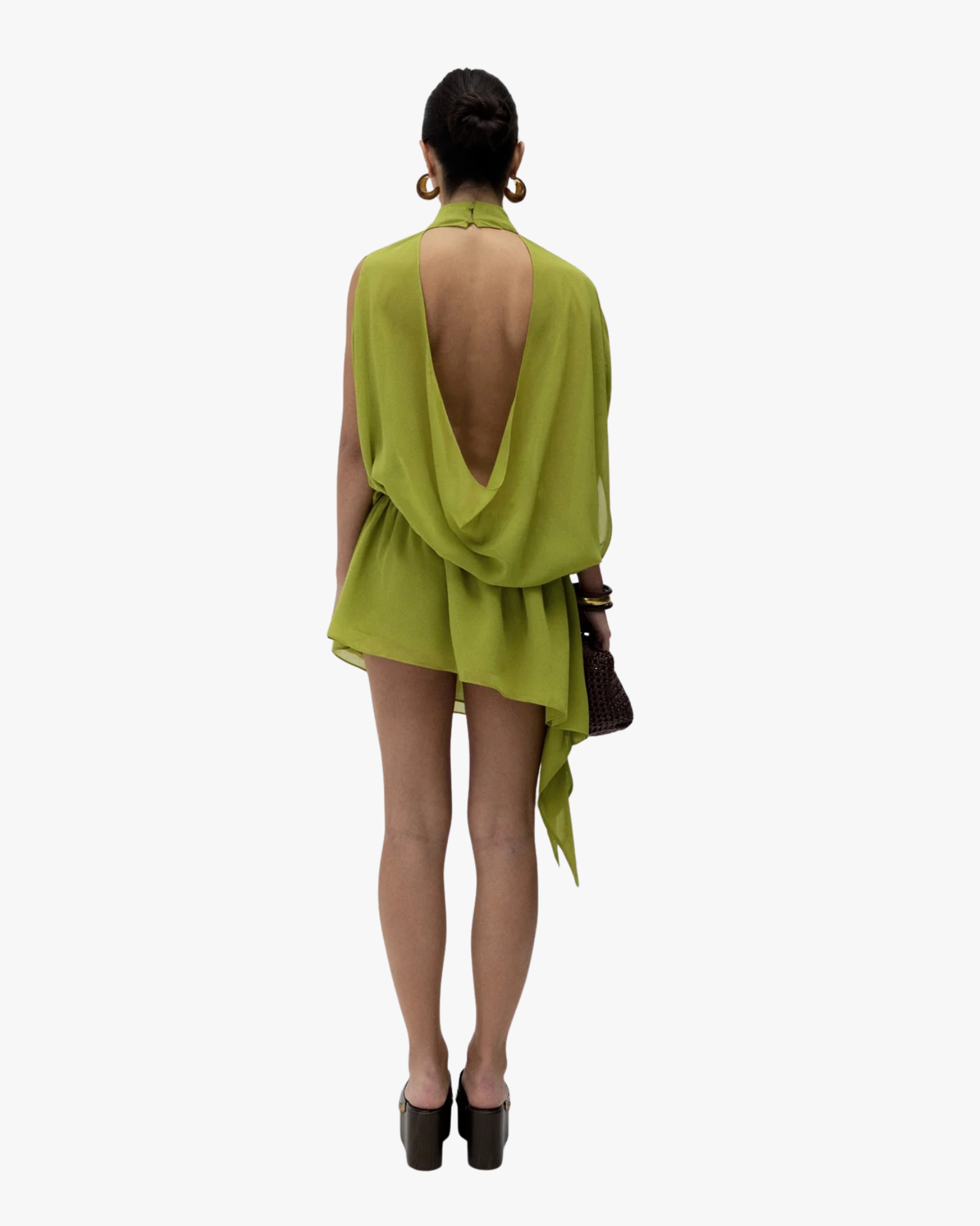 Jade Assymetrical Dress With Open Back Green