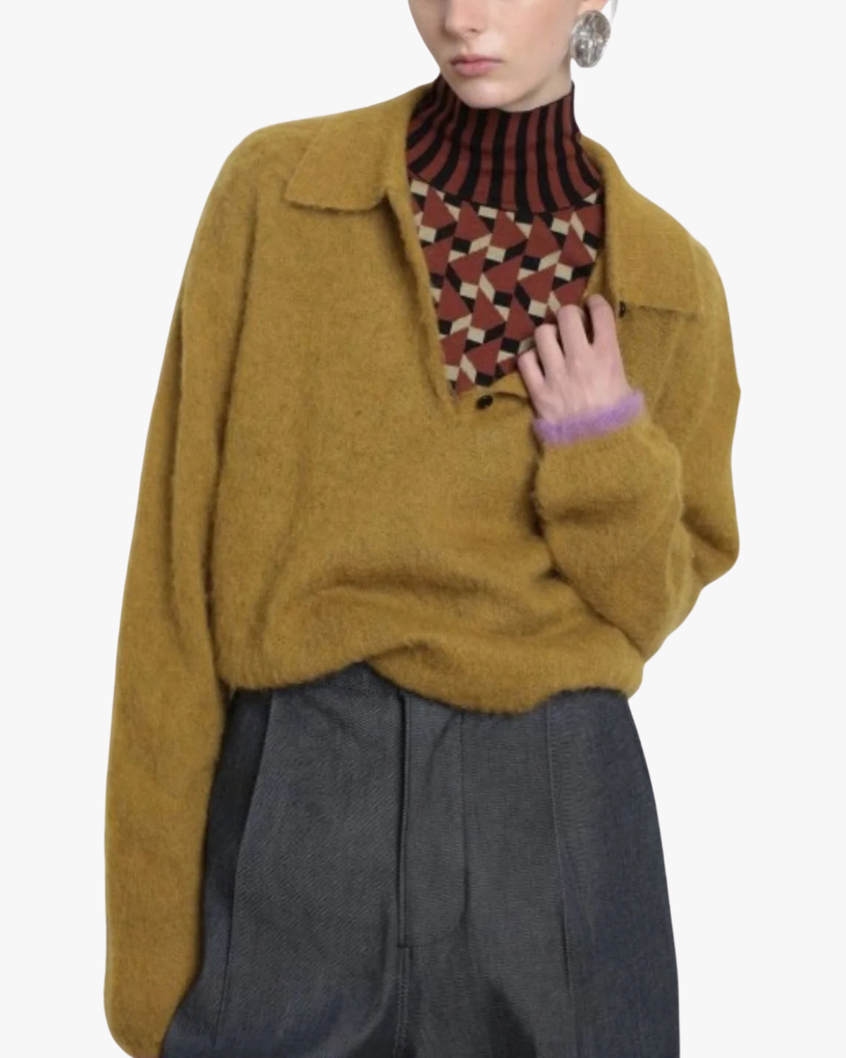 Alpaca Mohair Polo Sweater Ryan Olive