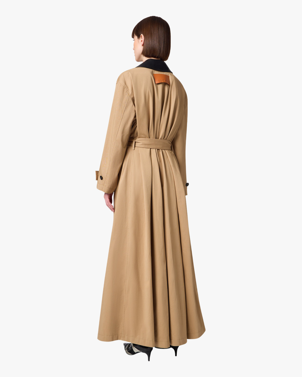 Gabardine Trench Coat With Belt And Faux Leather Camel