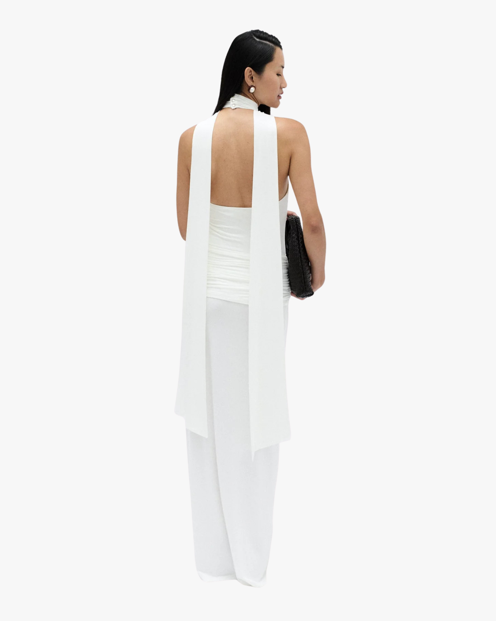 Saudade Maxi Dress With Draping Around The Waist White