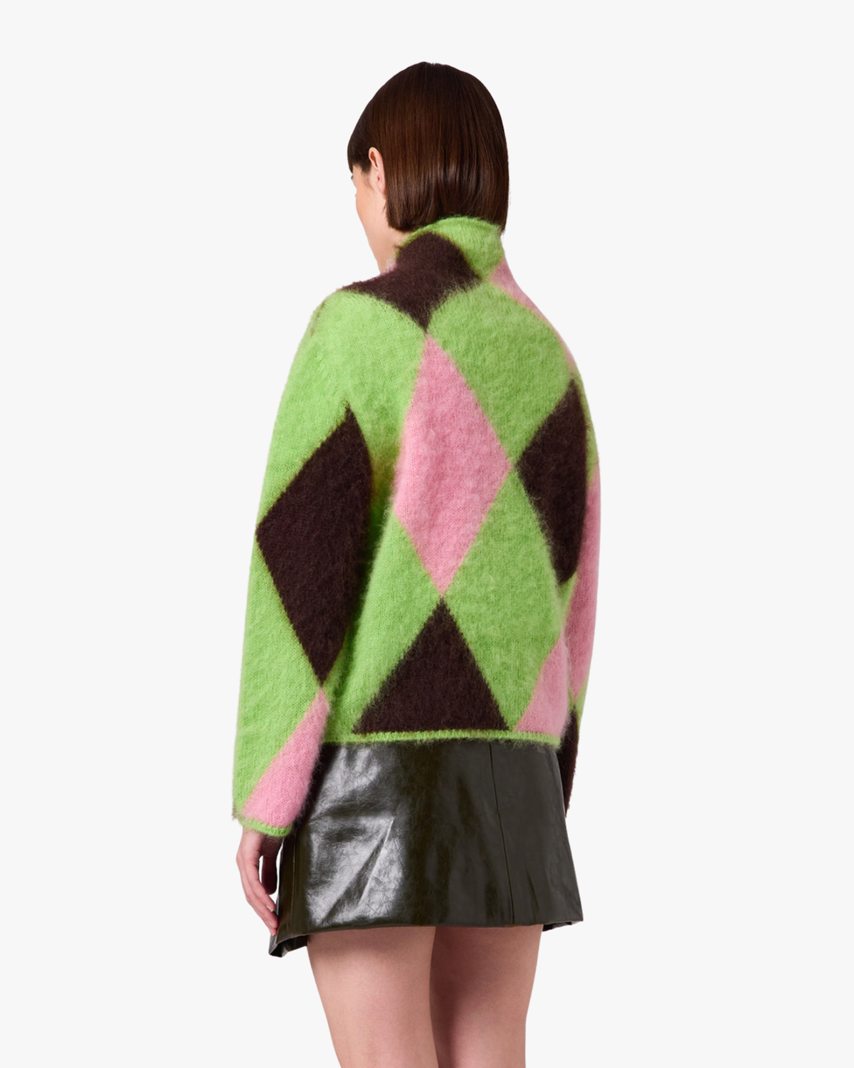 Sweater Mohair Blend With Argyle Pattern Green