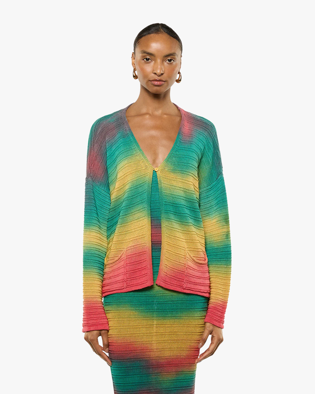 Knit Cardigan Over Fit Woman Rainbow