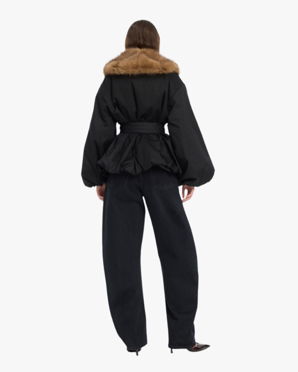 Faux Fur Collar Jacket Black