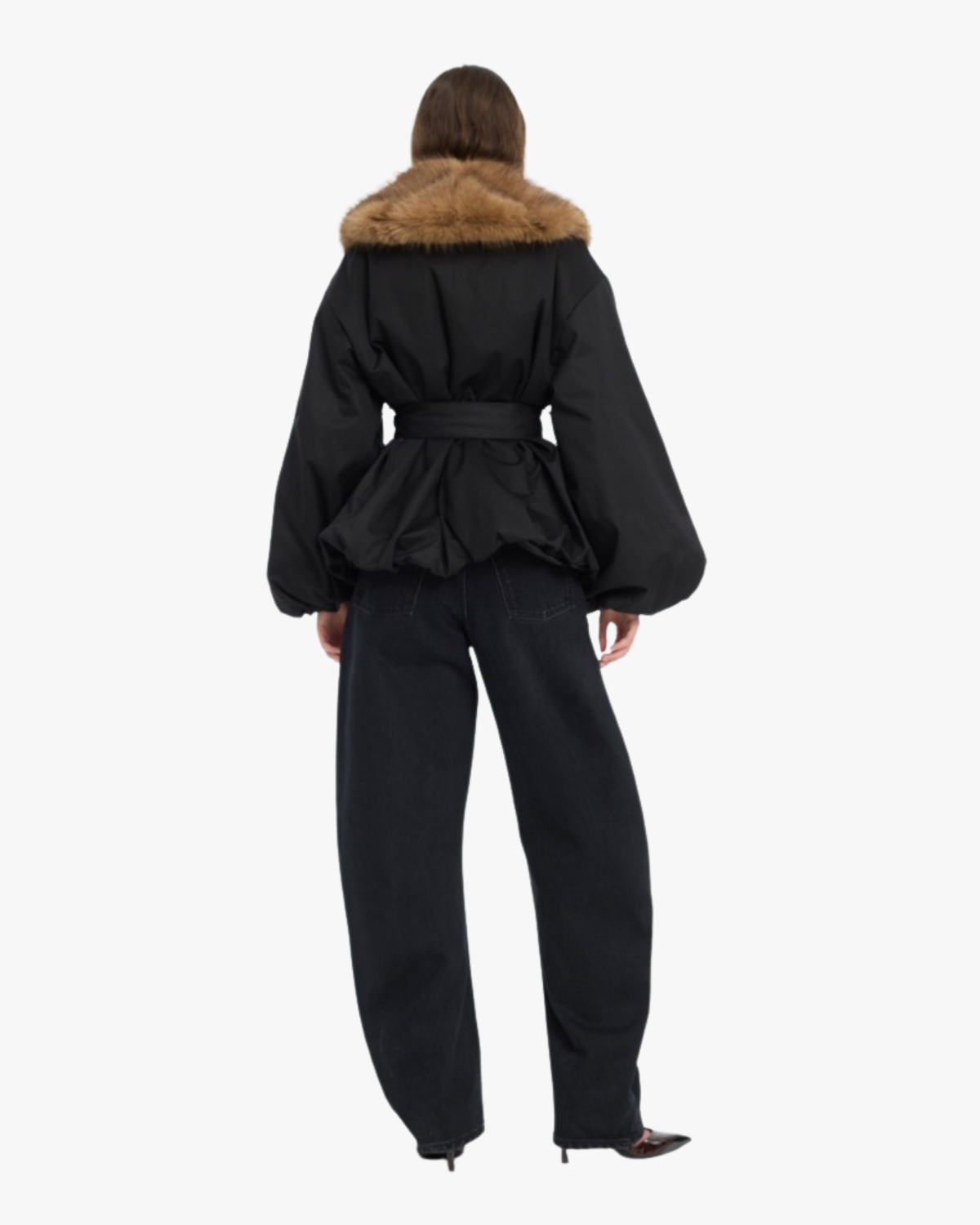 Faux Fur Collar Jacket Black