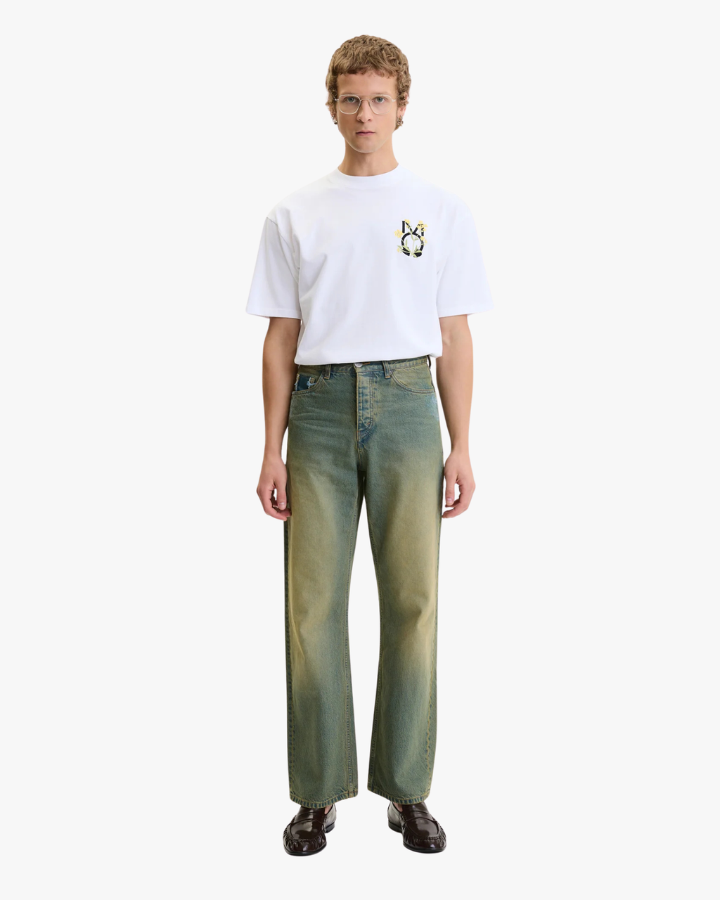 Loose Fit Denim Pants Faded Green