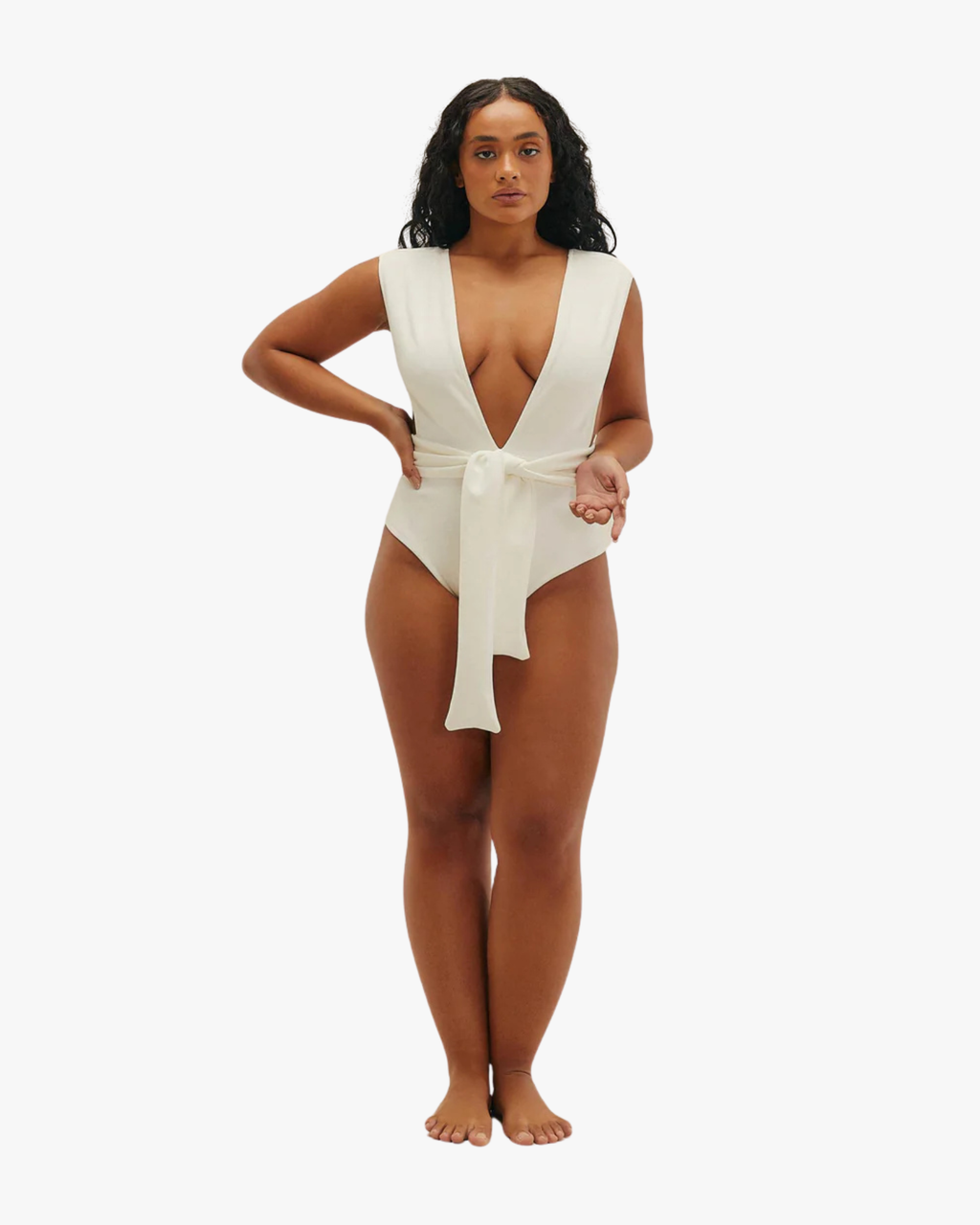 Swimsuit Crepe V Off White