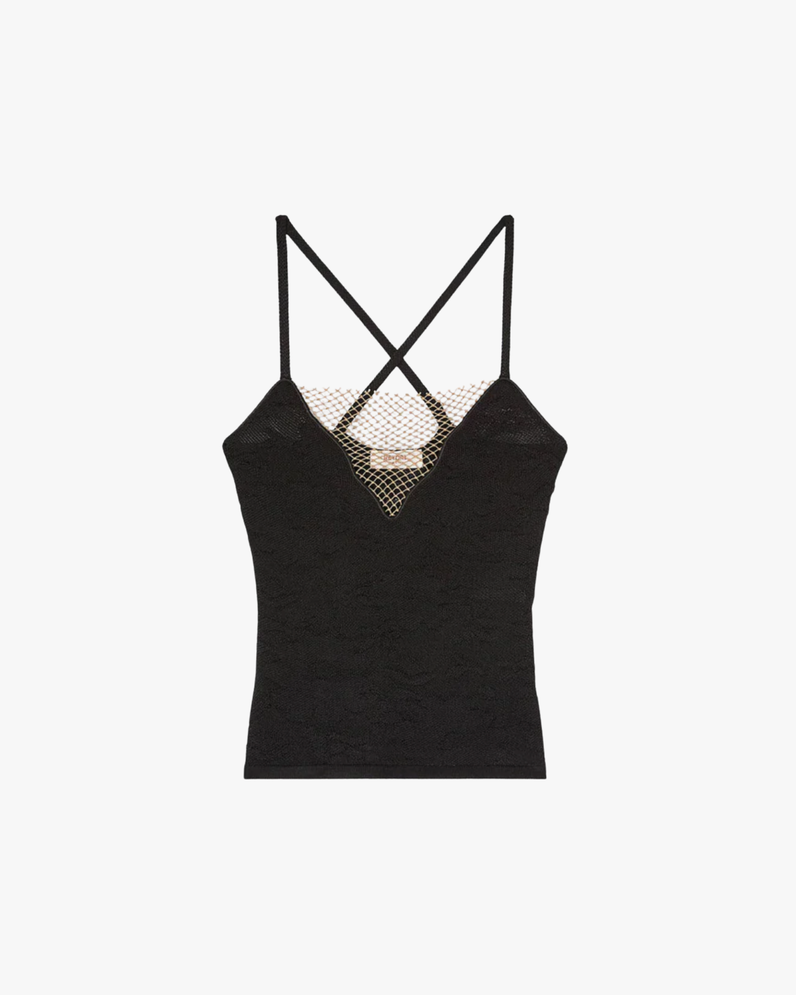 Jacquard Knit Top With Net Detail Black
