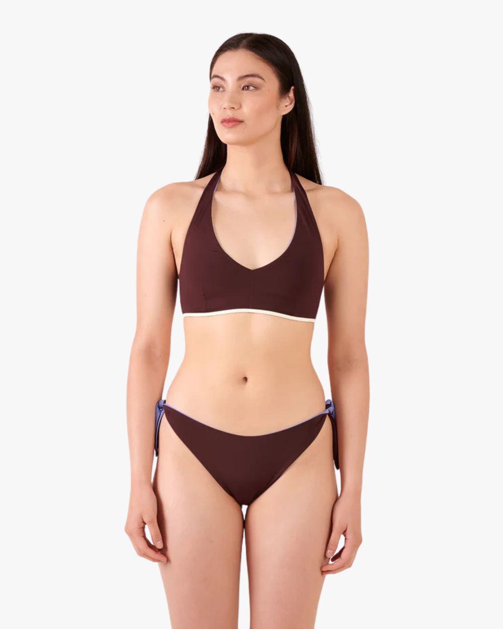 Holiday Bikini Bottoms With Ties Reversible Chocolate-Lilac
