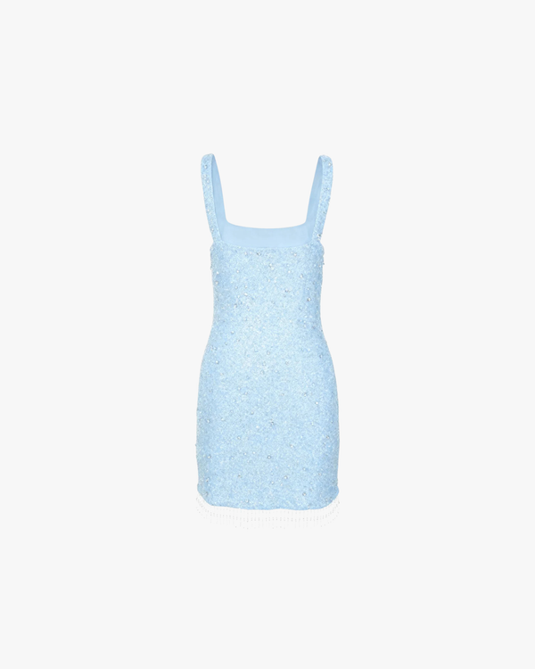 Posy Beaded Tassled Mini Dress Sea Blue