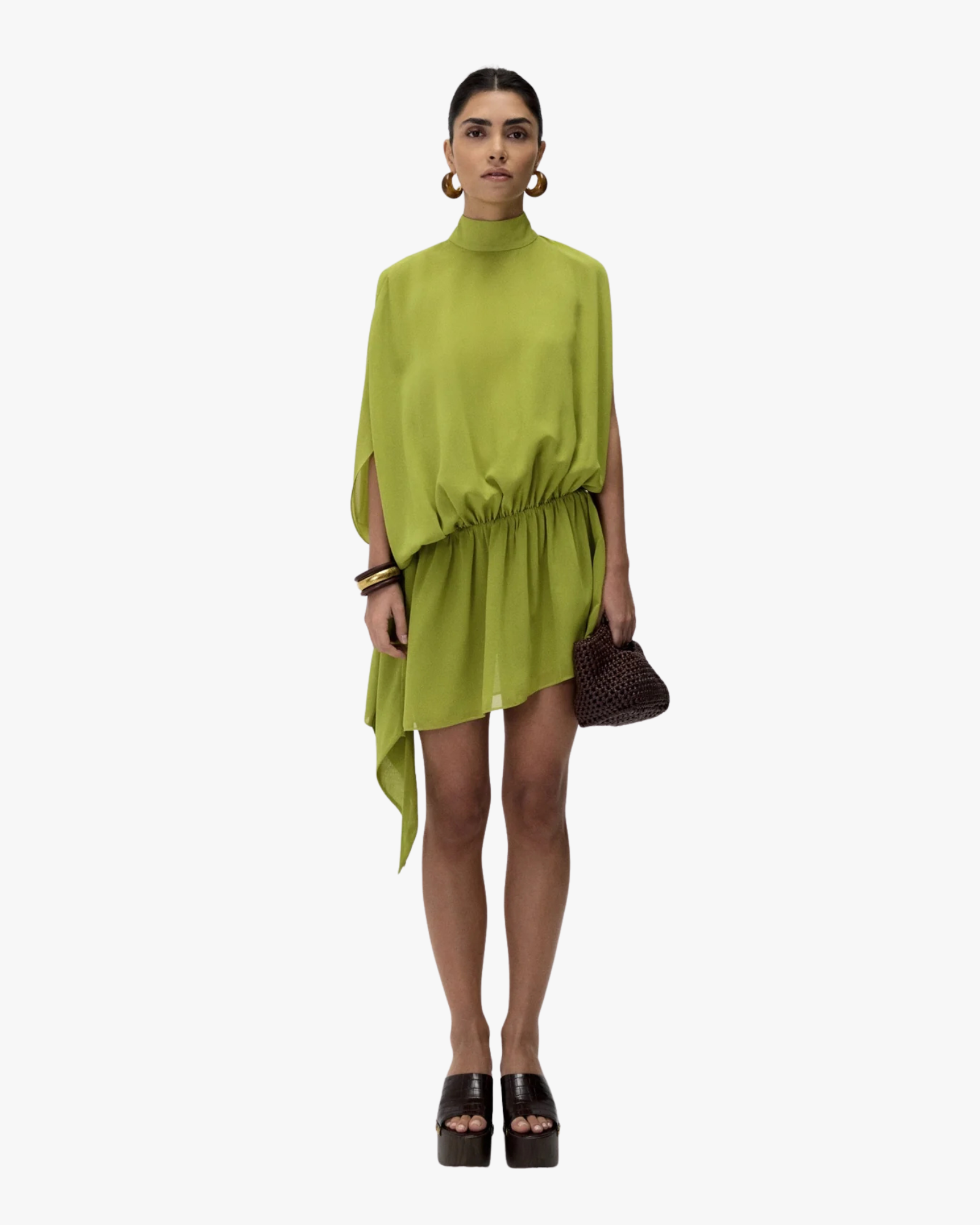 Jade Assymetrical Dress With Open Back Green
