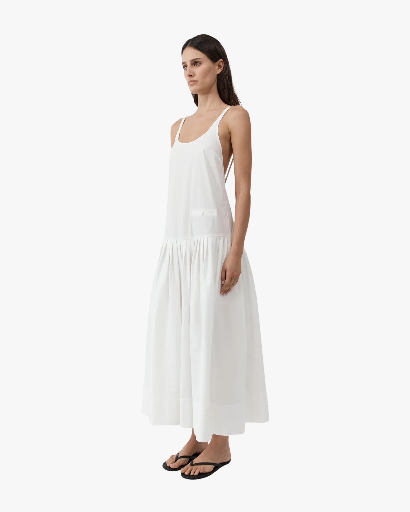 Relaxed Pleat Dress Off White