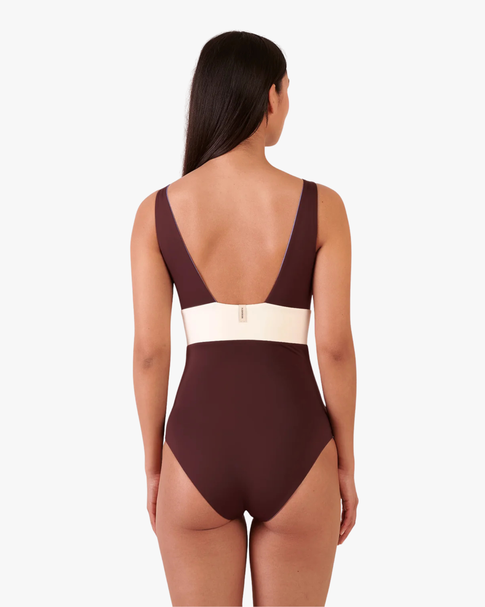 Plungesuit Onepiece Swimsuit V-Neck Reversible Chocolate Lilac