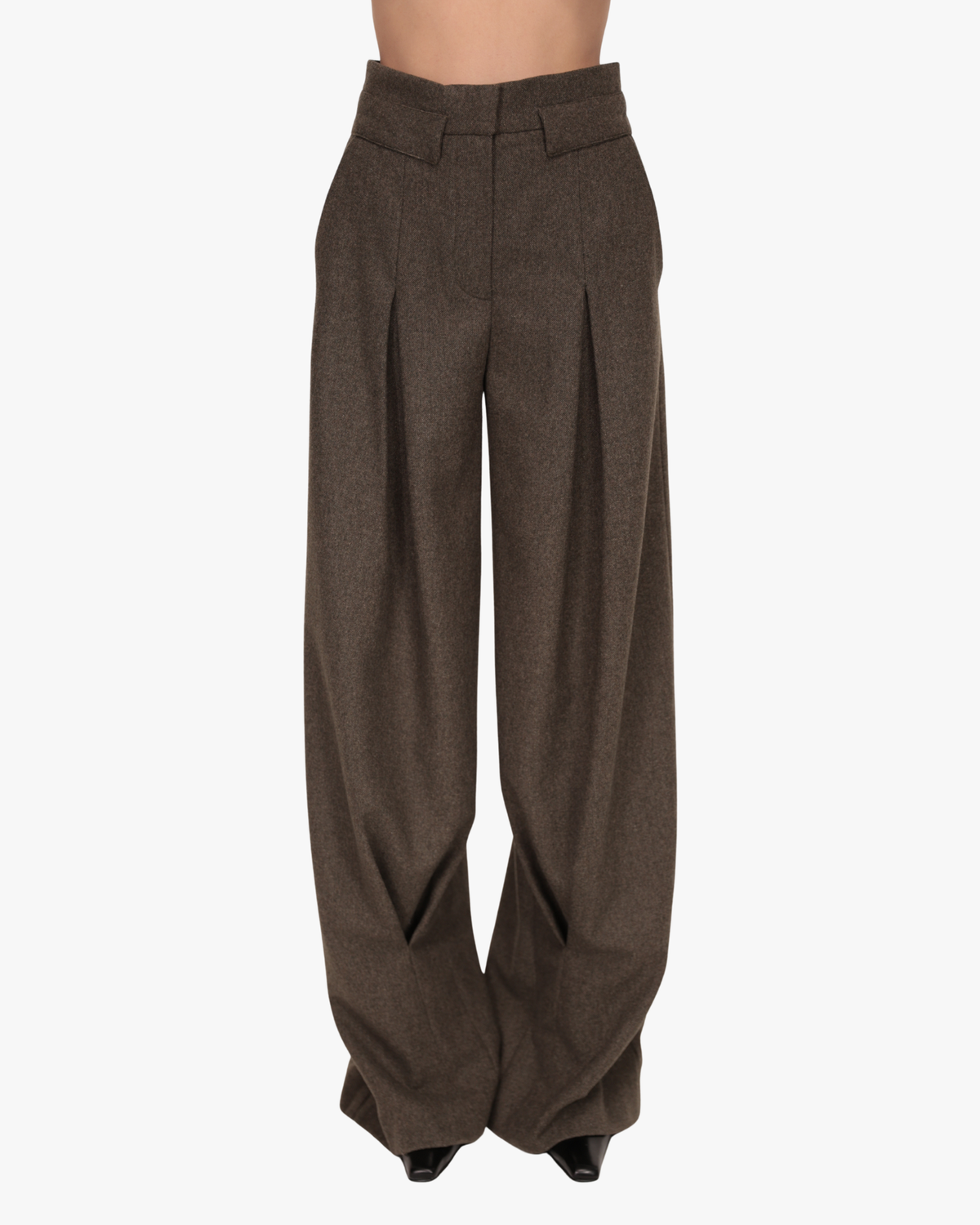 Waist Wool Pants In Green