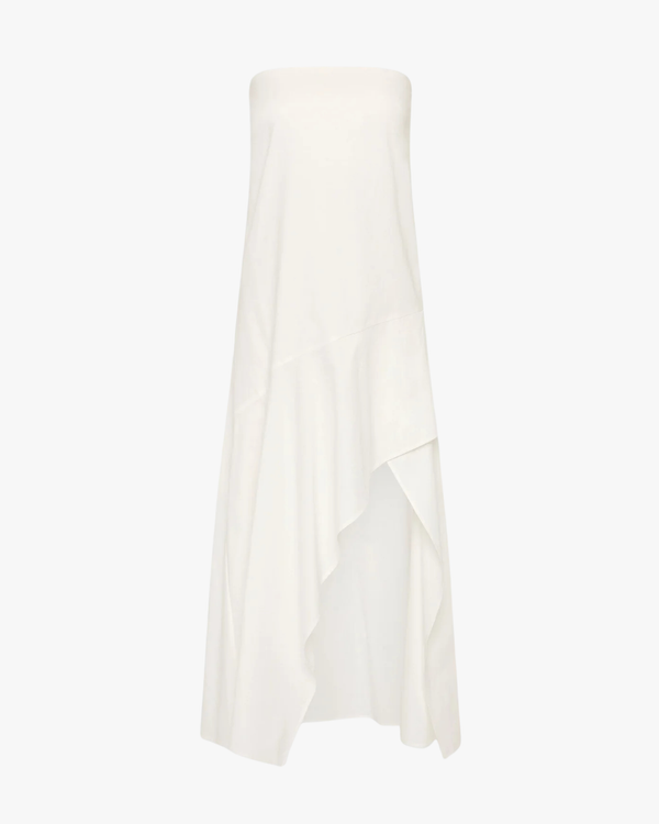 Oxford Strapless Asymm Dress White
