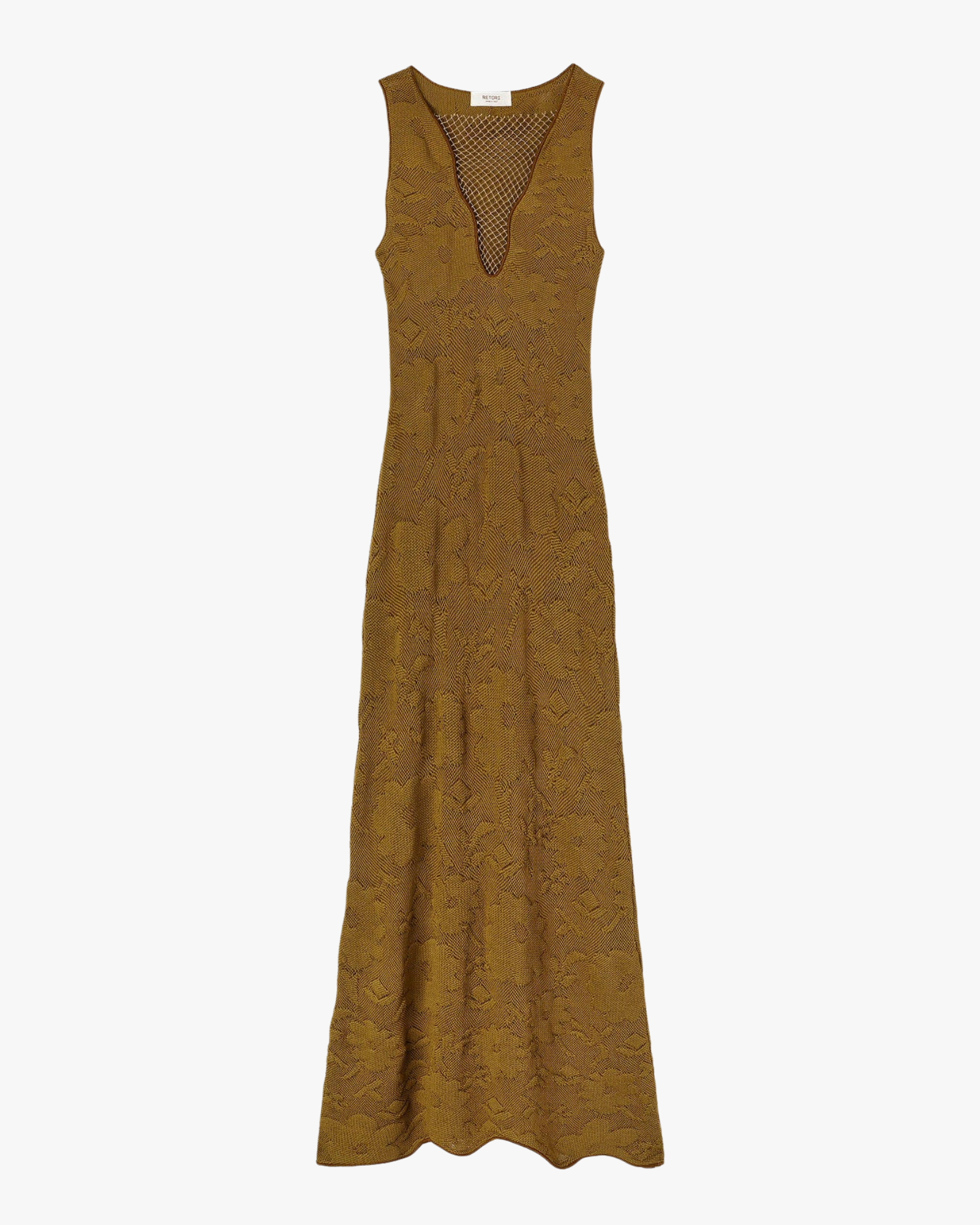 Jacquard Knit Dress With Net Detail Camel