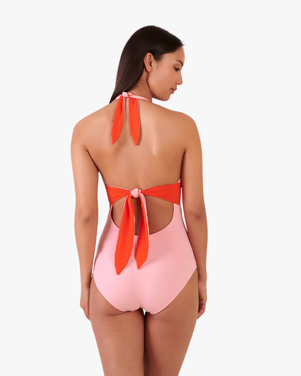 Plungesuit Onepiece Swimsuit V-Neck Reversible Orange Pink
