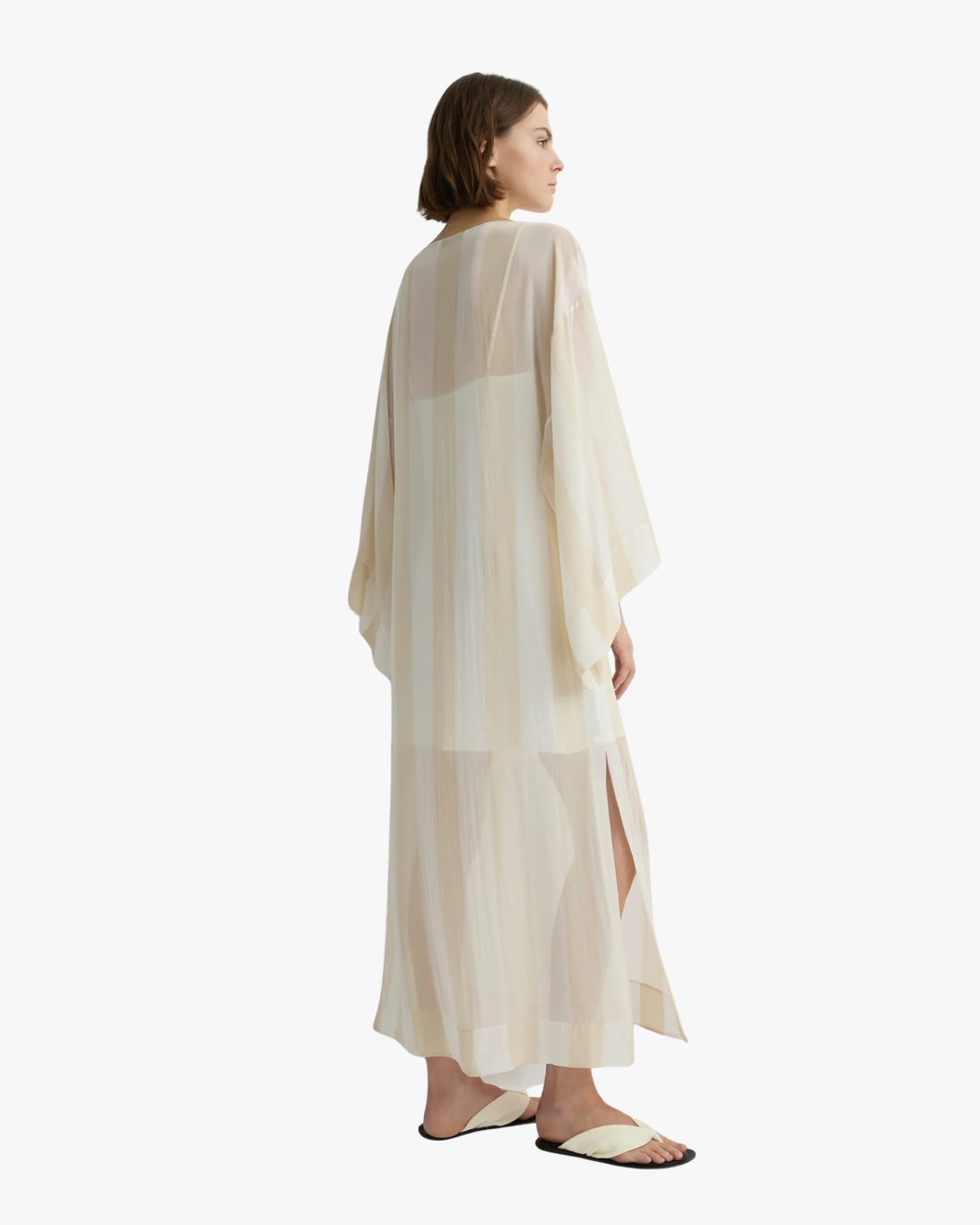Capri Silk Kimono Sleeve Maxi Ecru Stripe