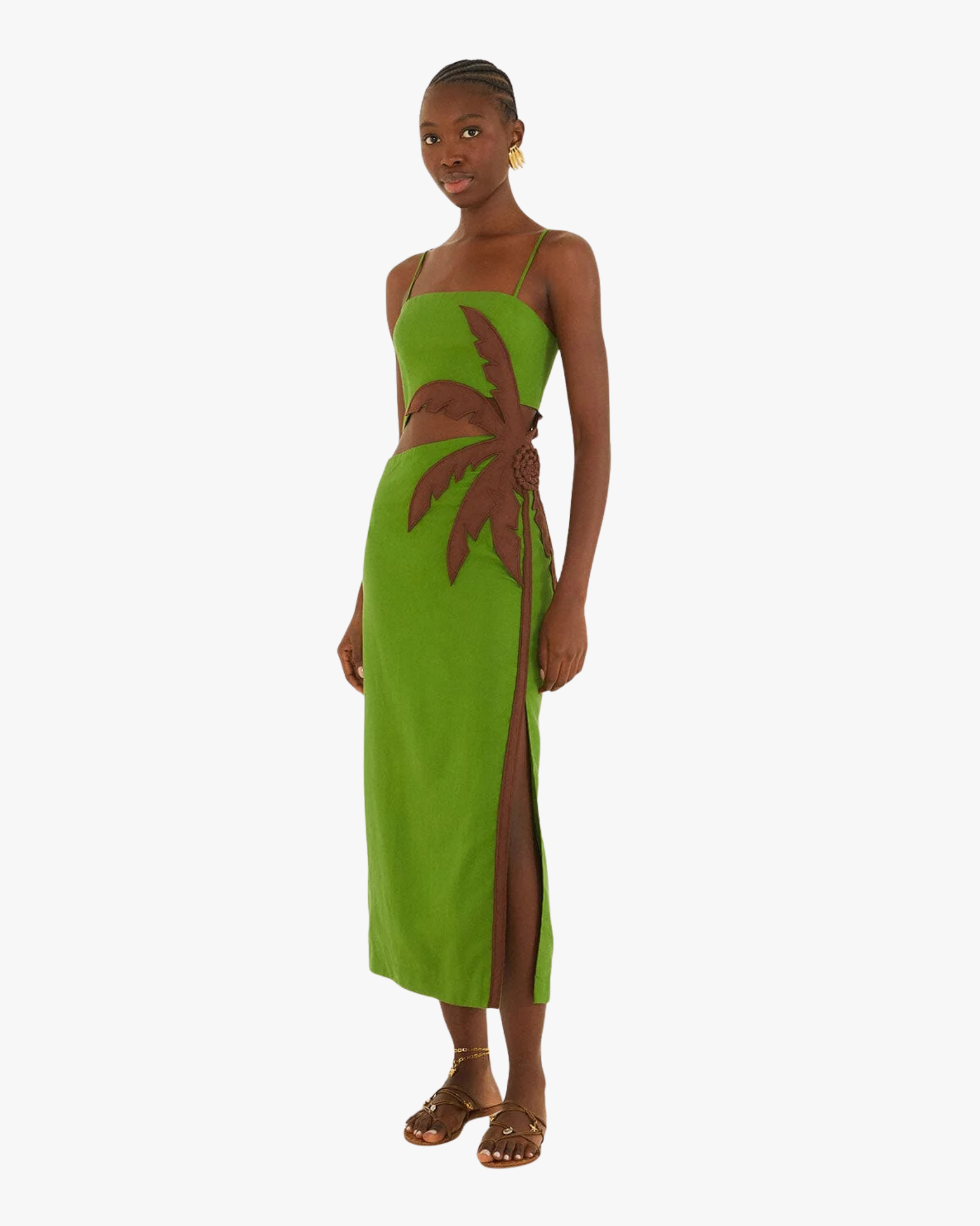 Maxi Dress Green Palm Tree Green