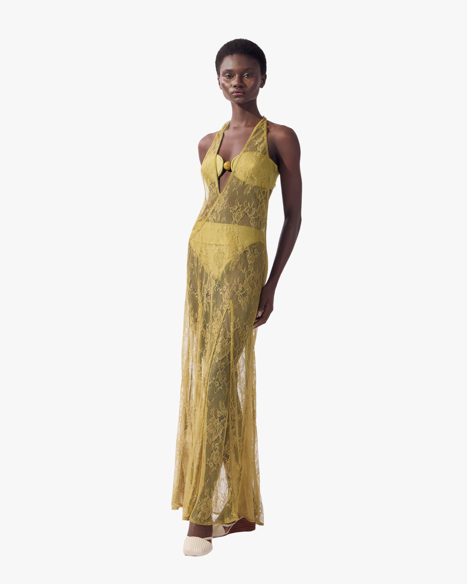 Lace Bare-Back Maxi Dress Pistachio