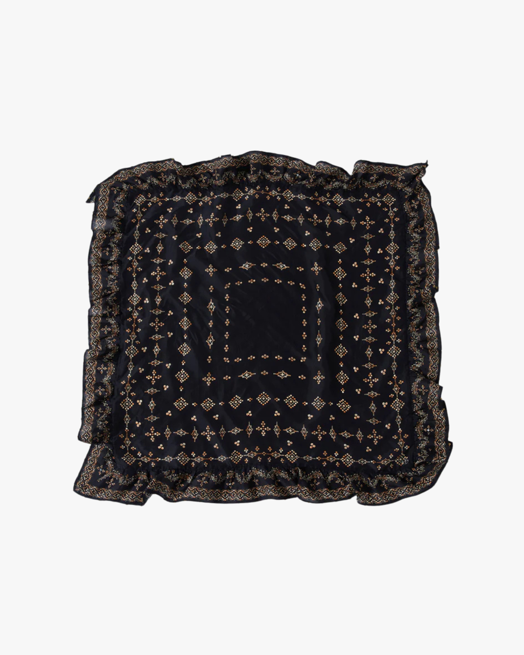 Reena- The All Over Bandhani Print Silk Scarf With Mirror Work Black