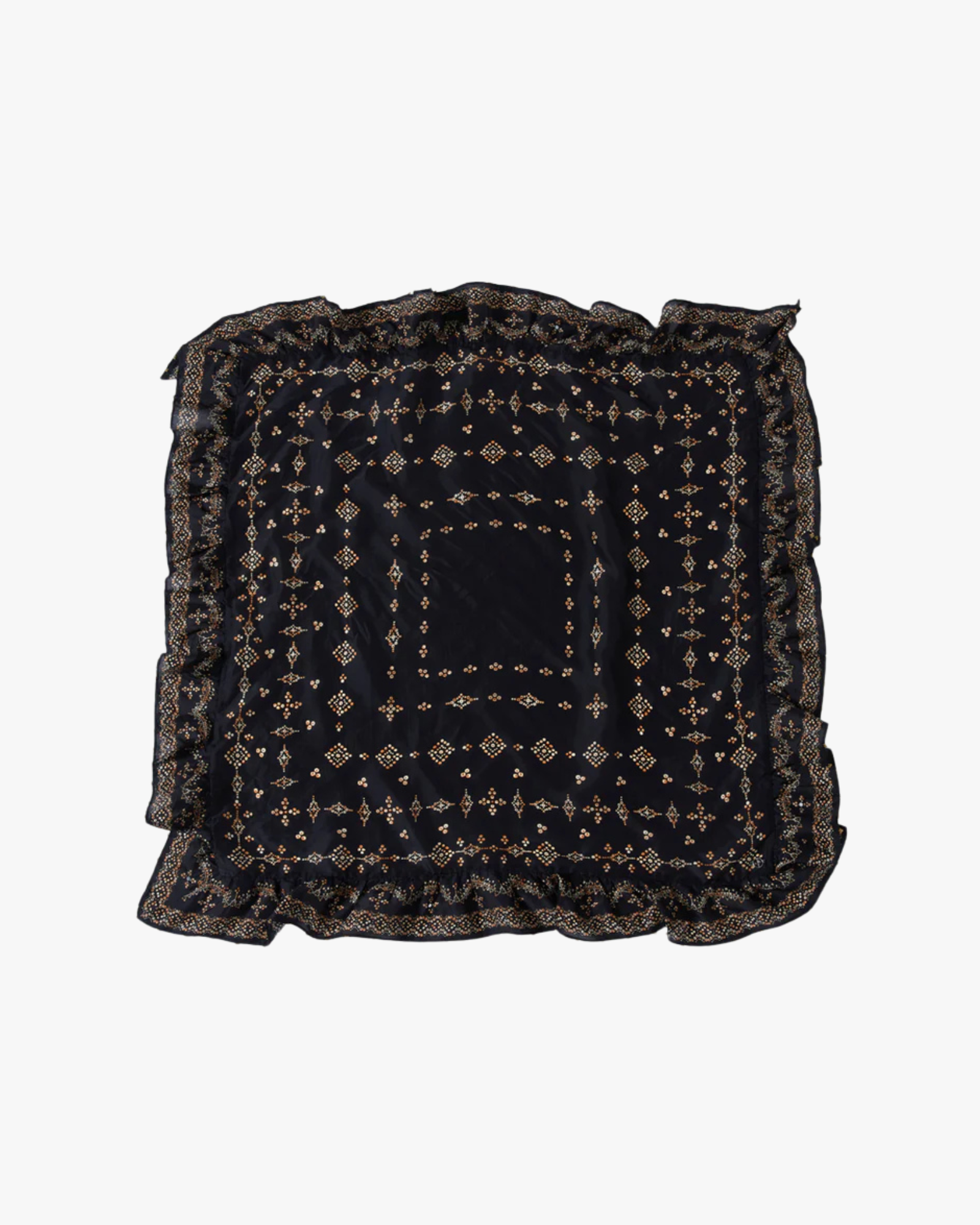 Reena- The All Over Bandhani Print Silk Scarf With Mirror Work Black