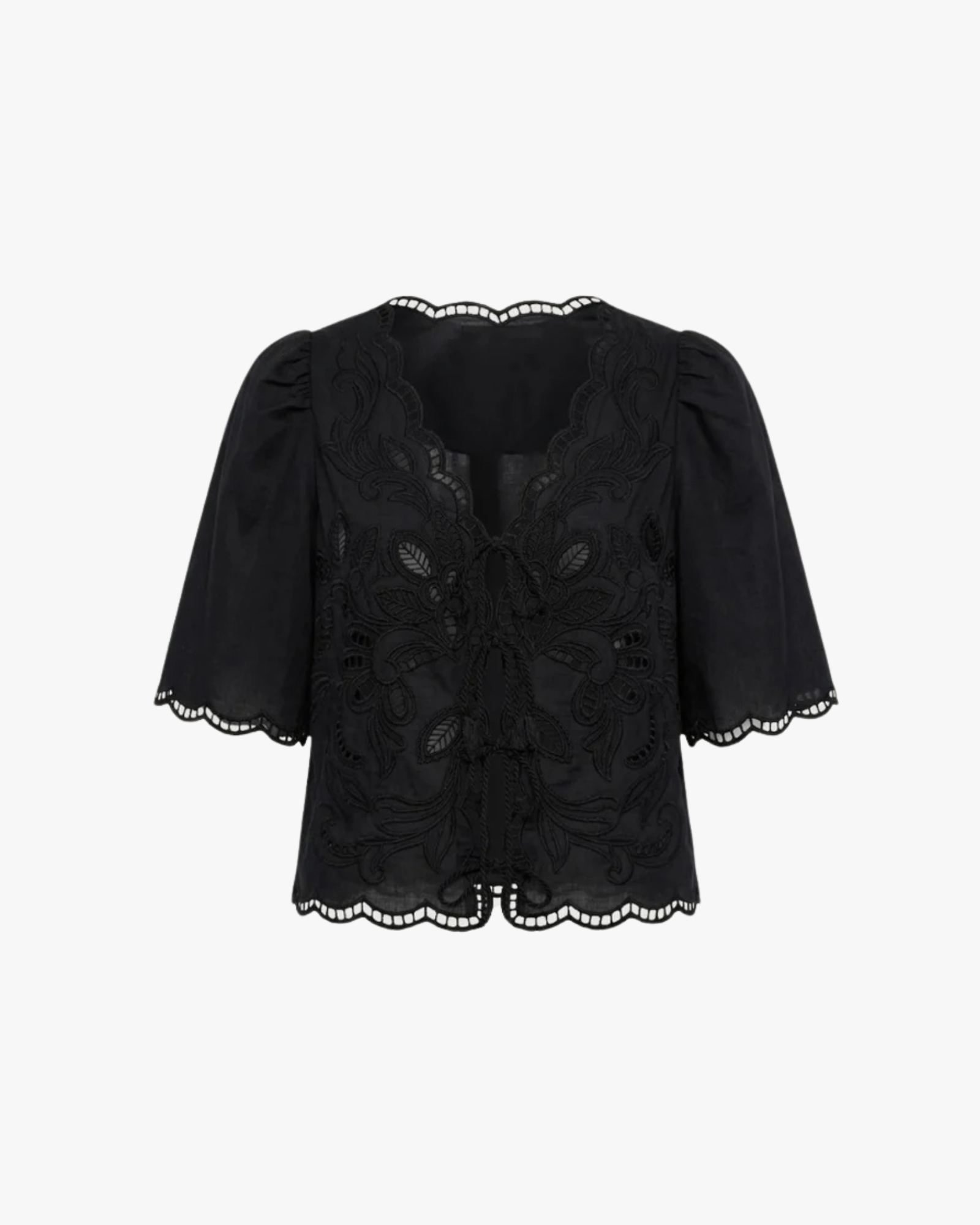 Vinetta - The Cutwork Embroidery Top With Front Ties Black