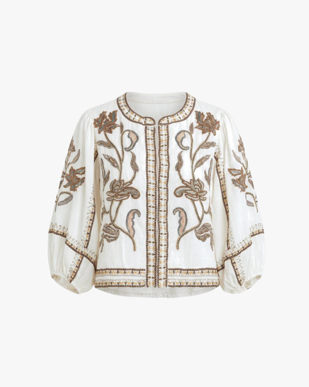 Sorelia - Multi Color Embroidery Volume Sleeve Jacket White