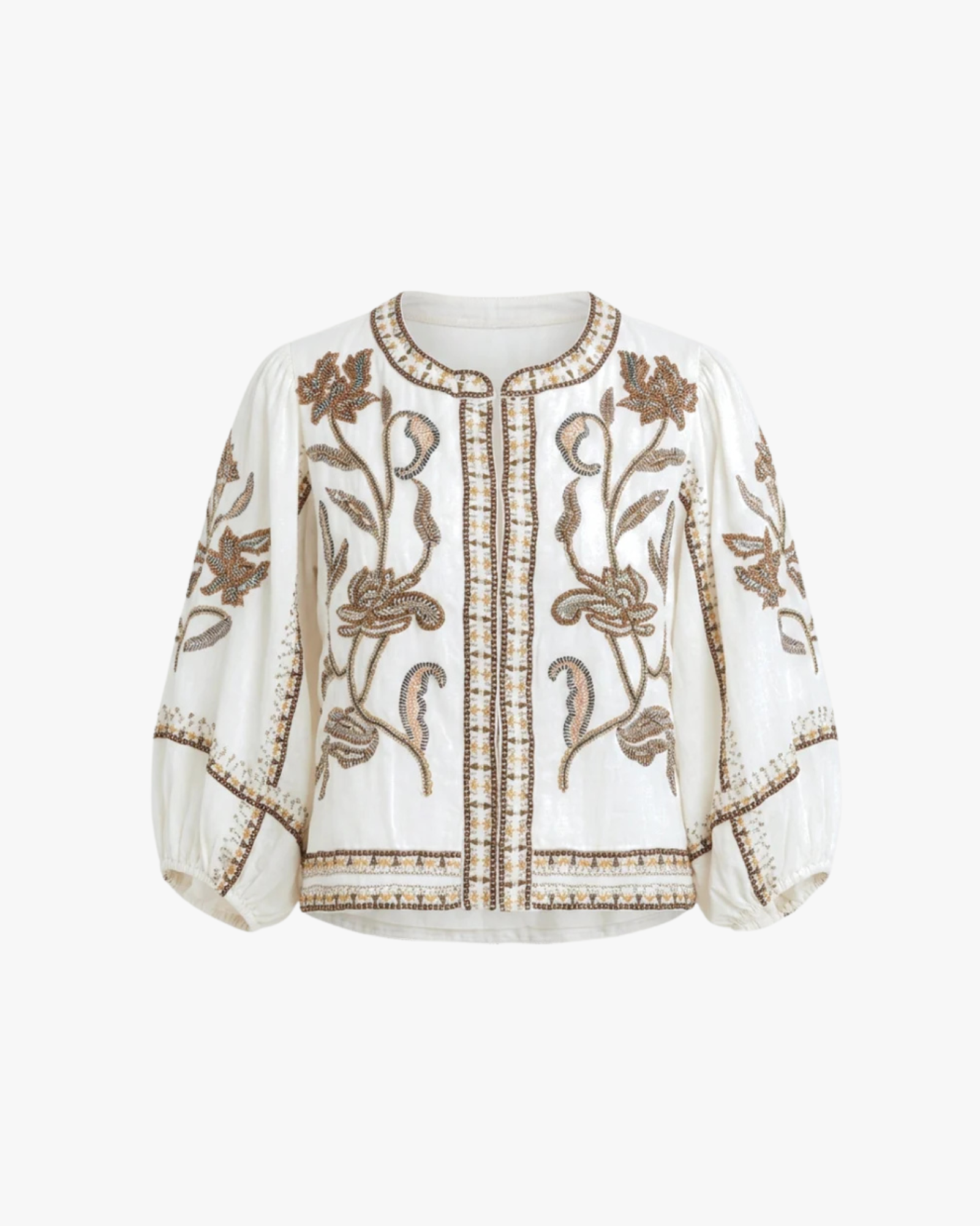 Sorelia - Multi Color Embroidery Volume Sleeve Jacket White