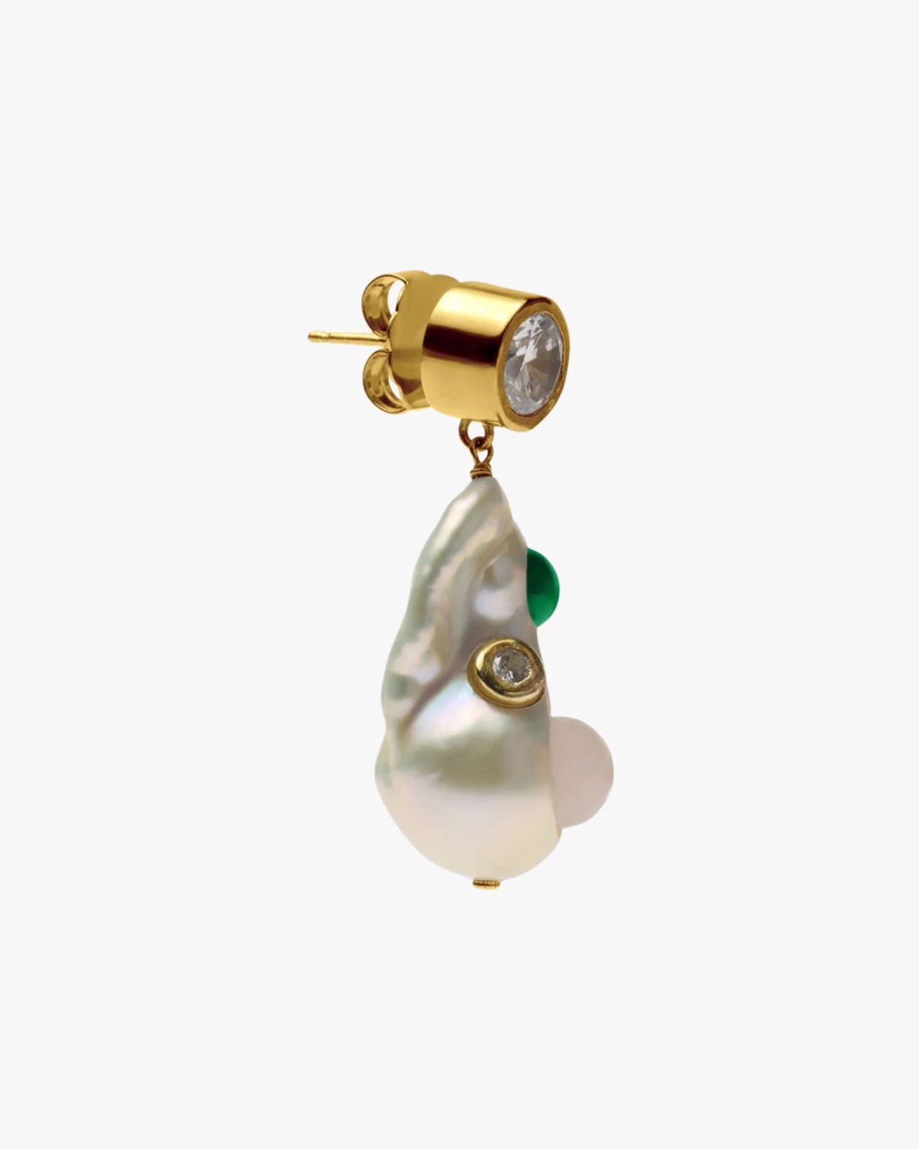 Single Earring Pearl With Inclusion Zircon And Stones