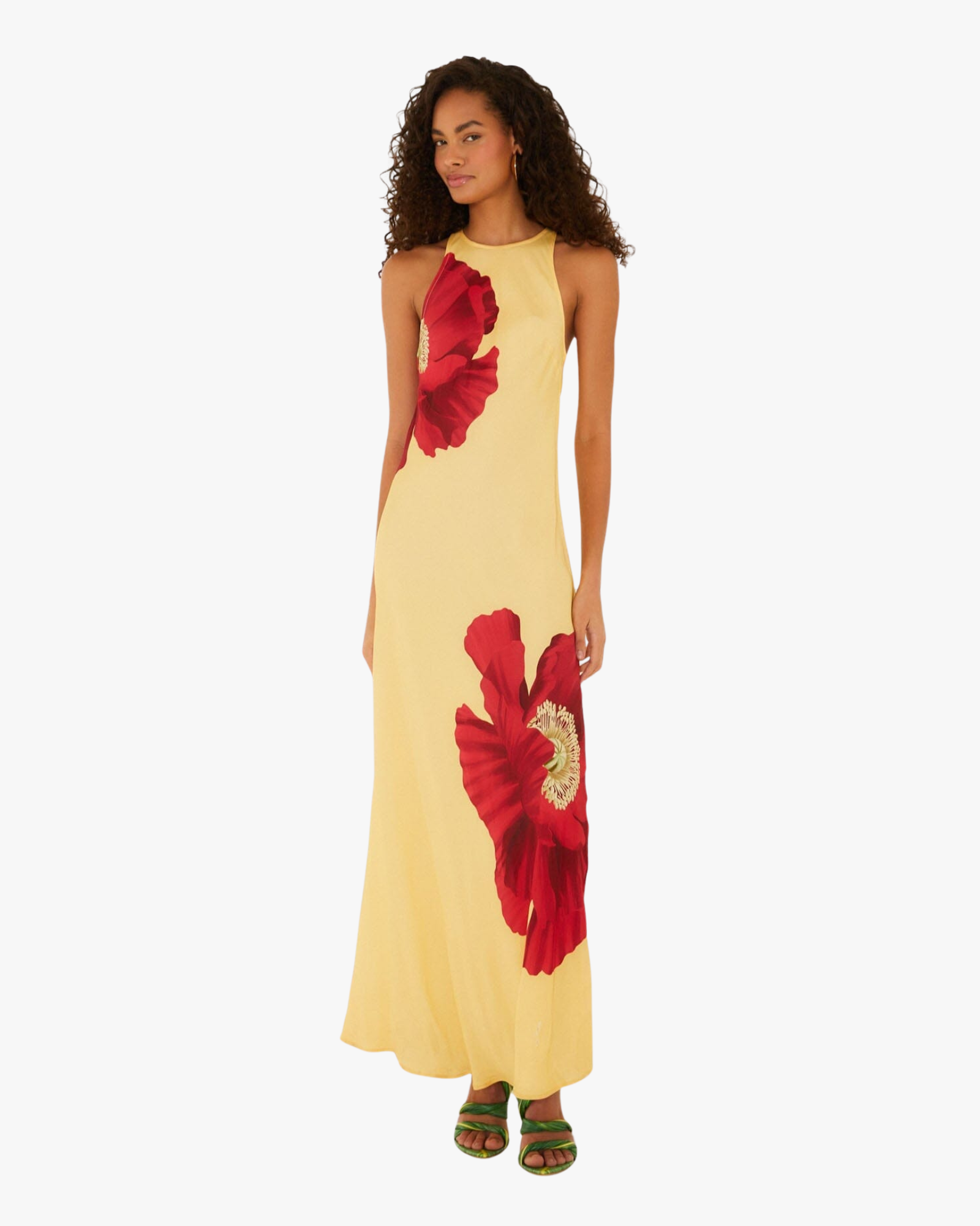 Maxi Dress Poppy Flowers Light Yellow