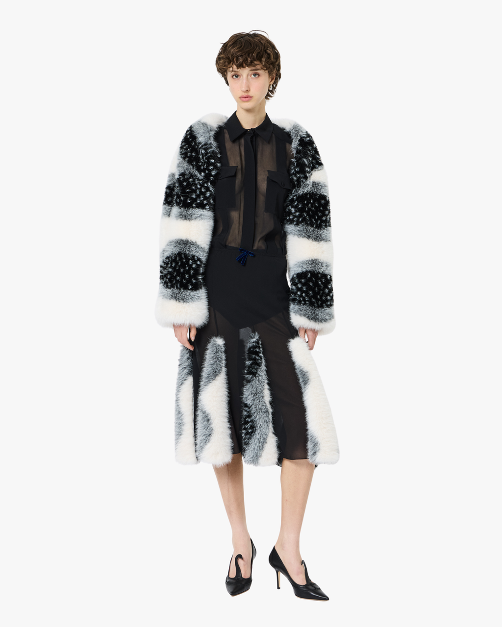 Shoulder Wrap Fur Black And White