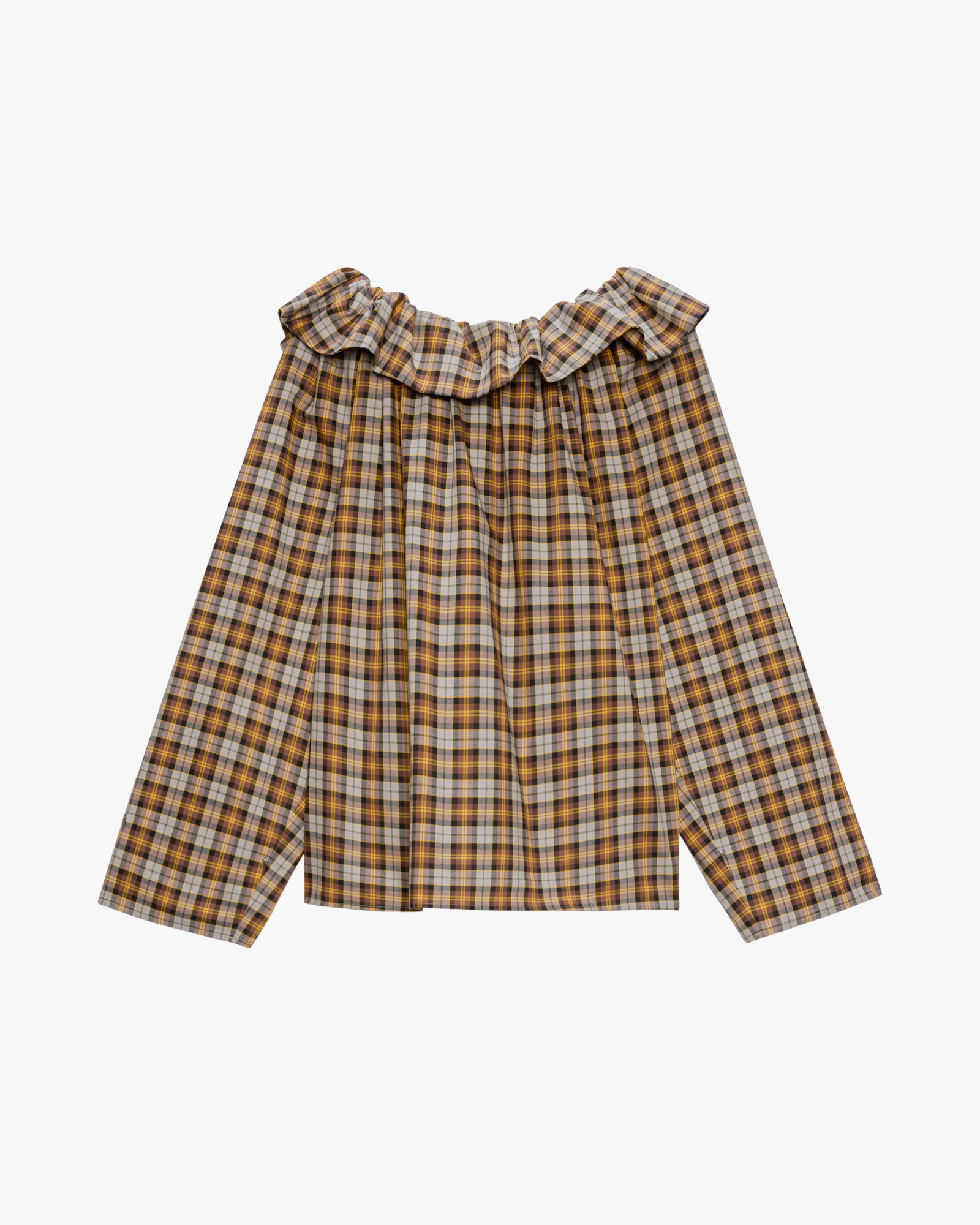 Check cotton blouse with maxi ruffle