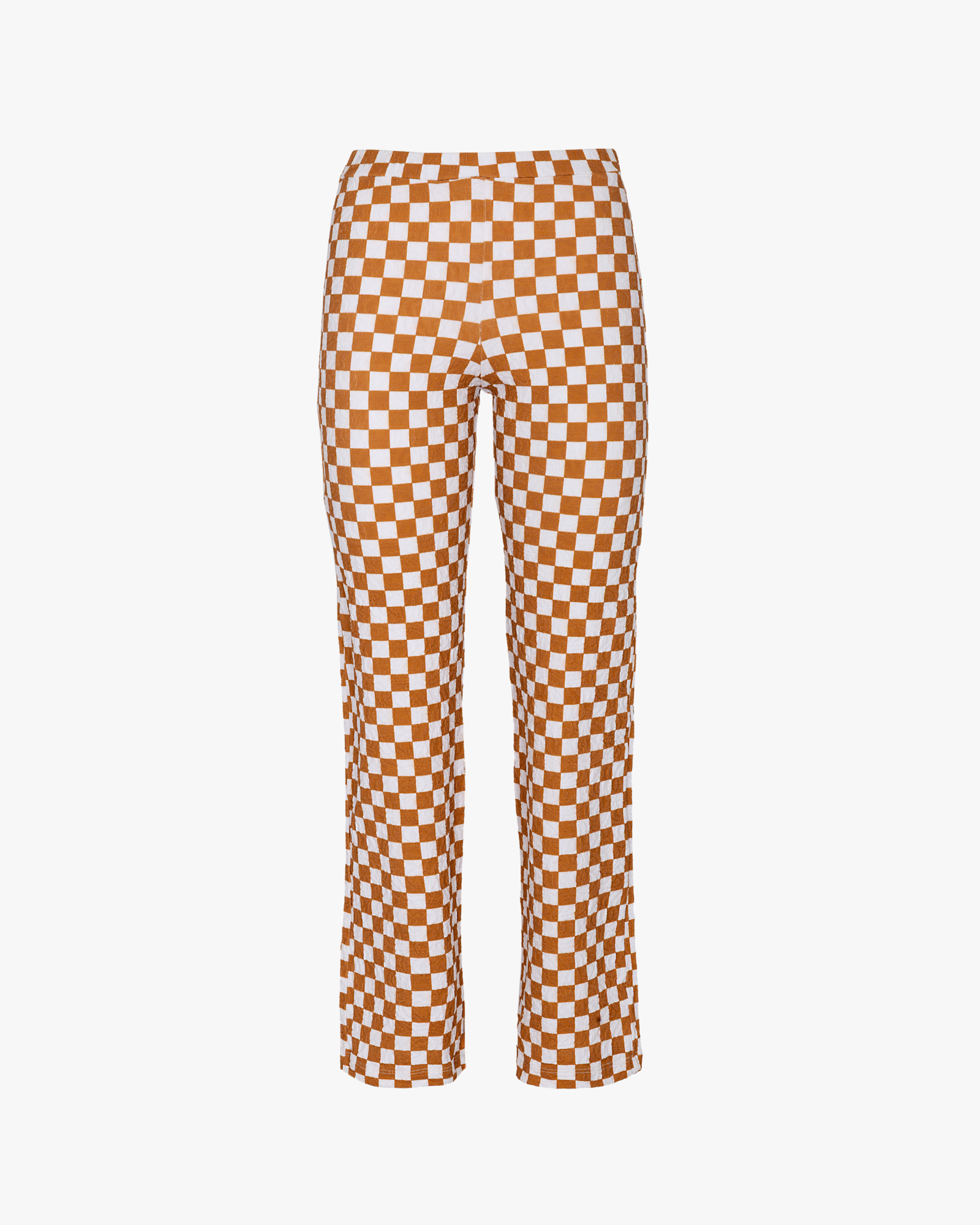 Straight Pants Checked Beige & White