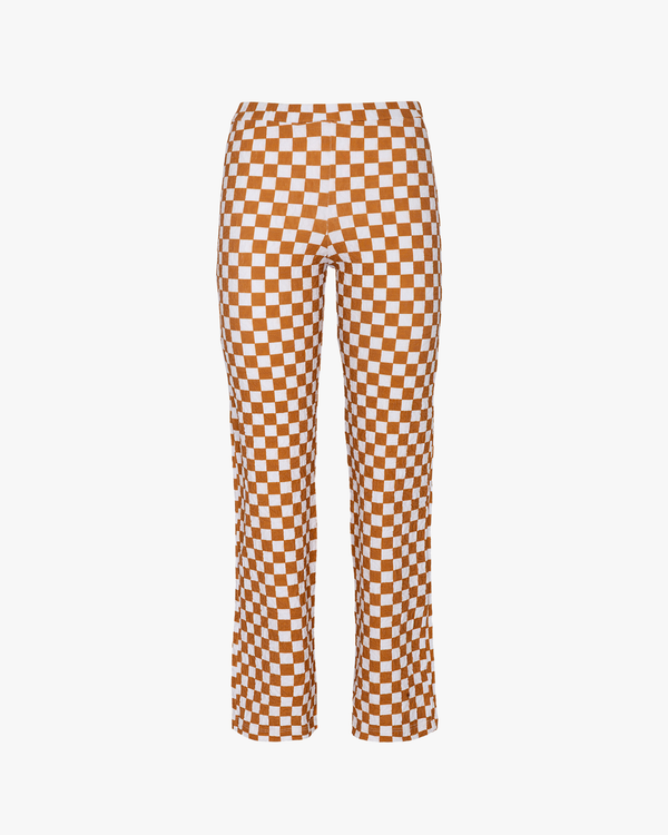 Straight Pants Checked Beige & White