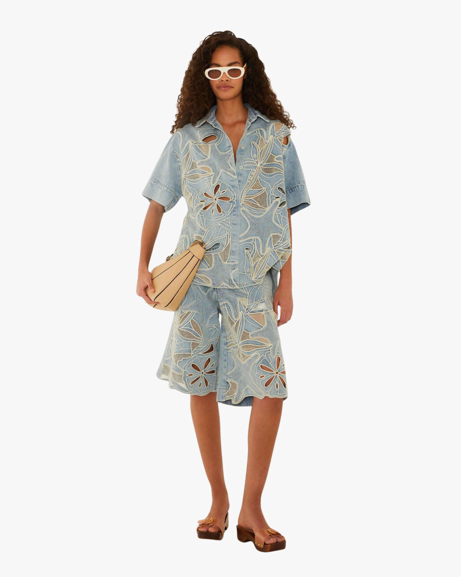 Denim Shorts Embroidered Seas Desire Blue