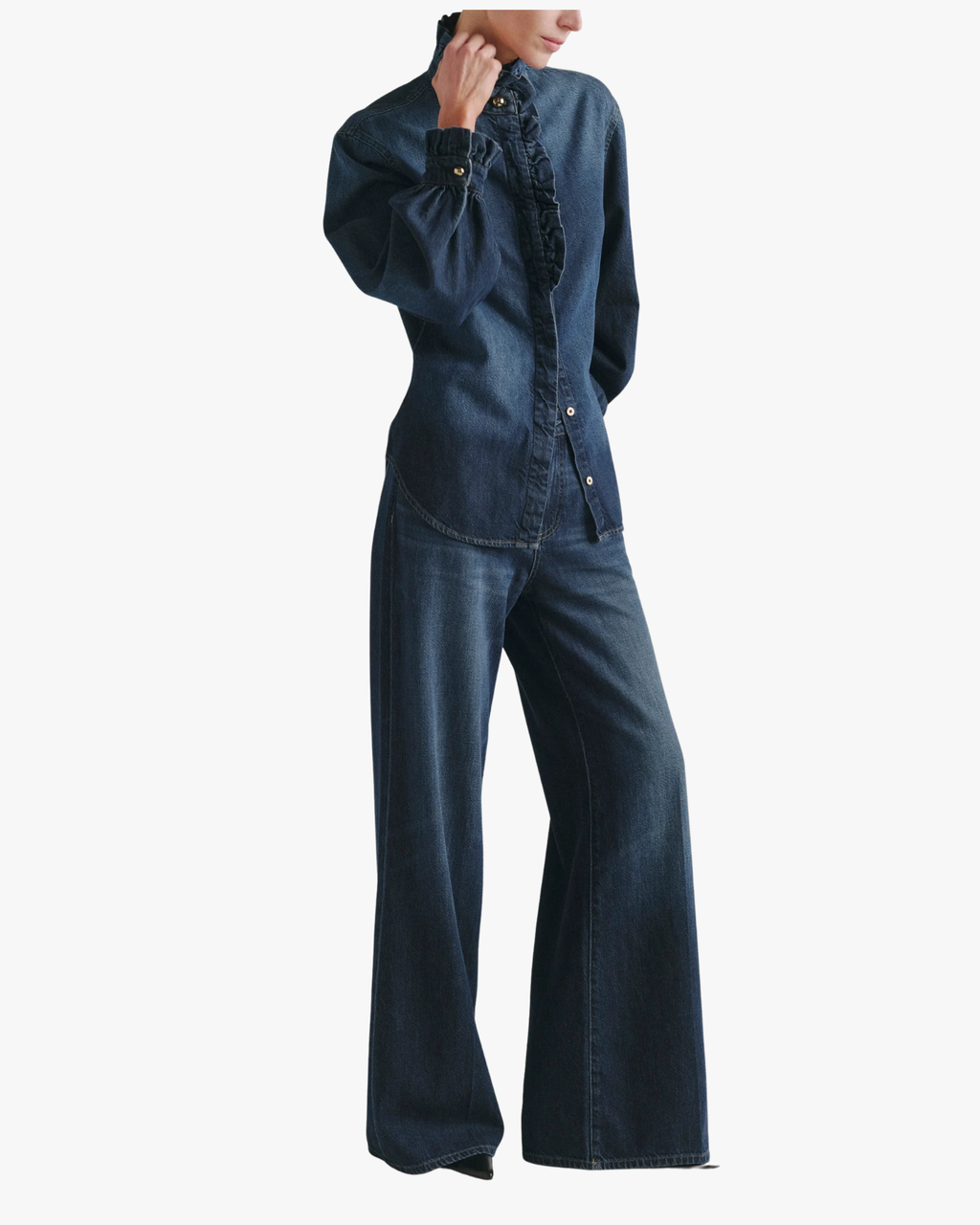 Ruffled Denim Shirt Fall Blues Aura
