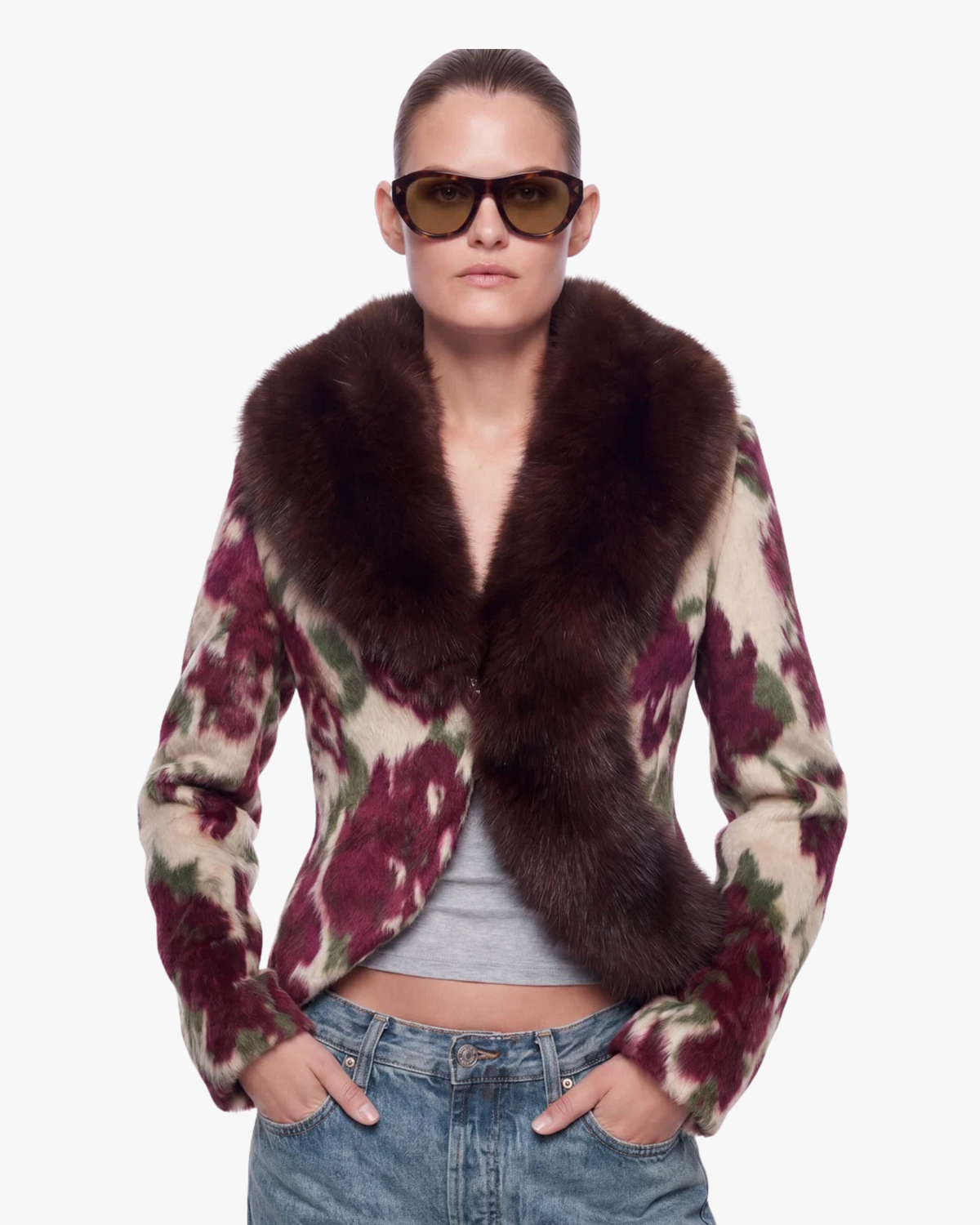 Faux-Fur Blazer Rosa Wine & Taupe
