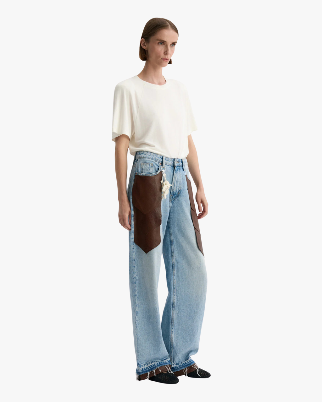 Masso Blue Jeans With Leather Details