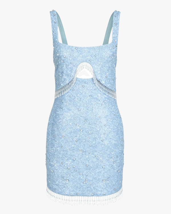 Posy Beaded Tassled Mini Dress Sea Blue