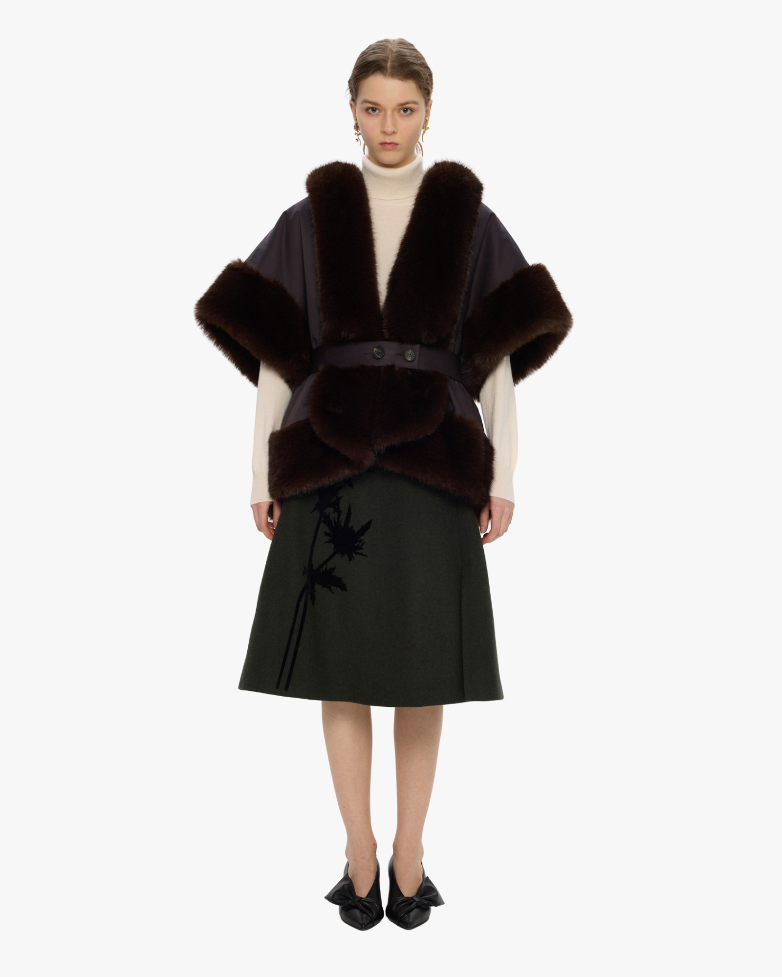 Cape Fur With Belt Brown