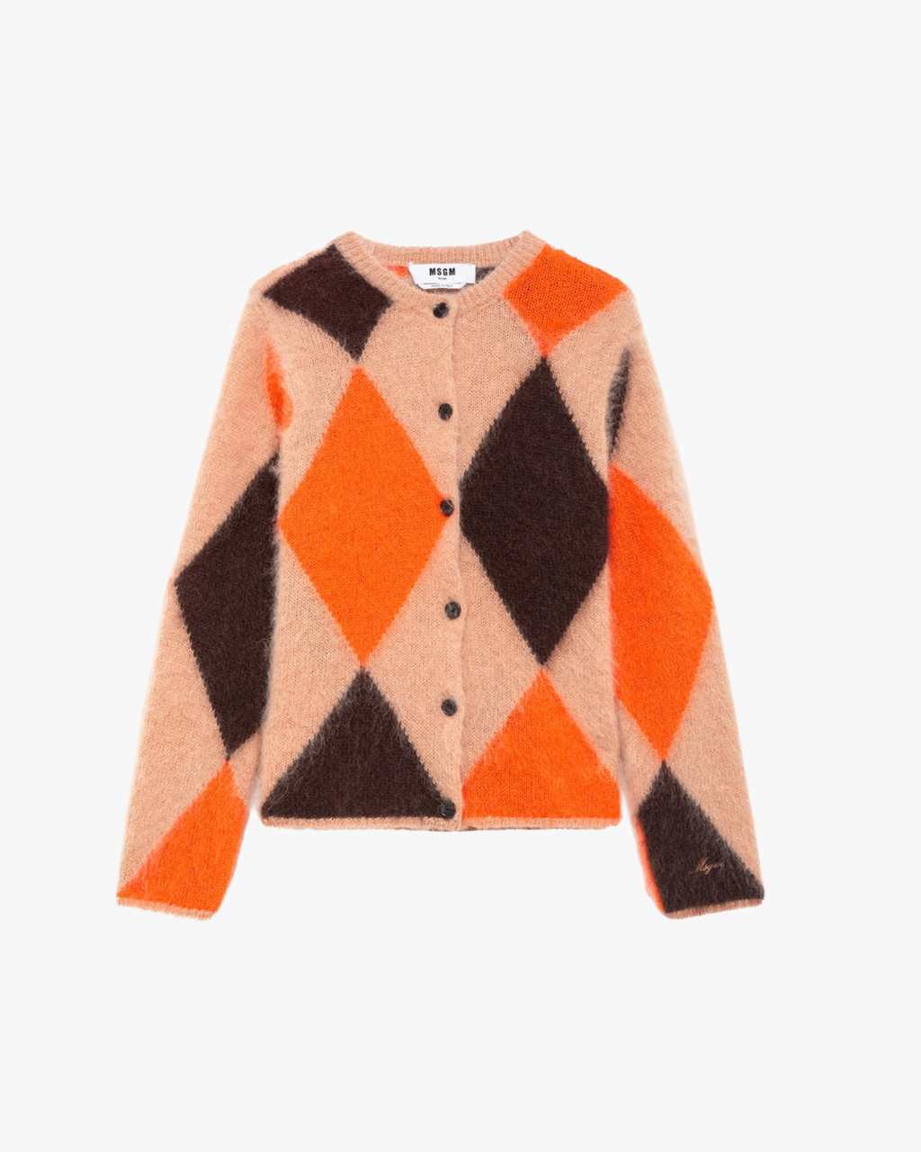 Cardigan Mohair Blend With Argyle Pattern Orange