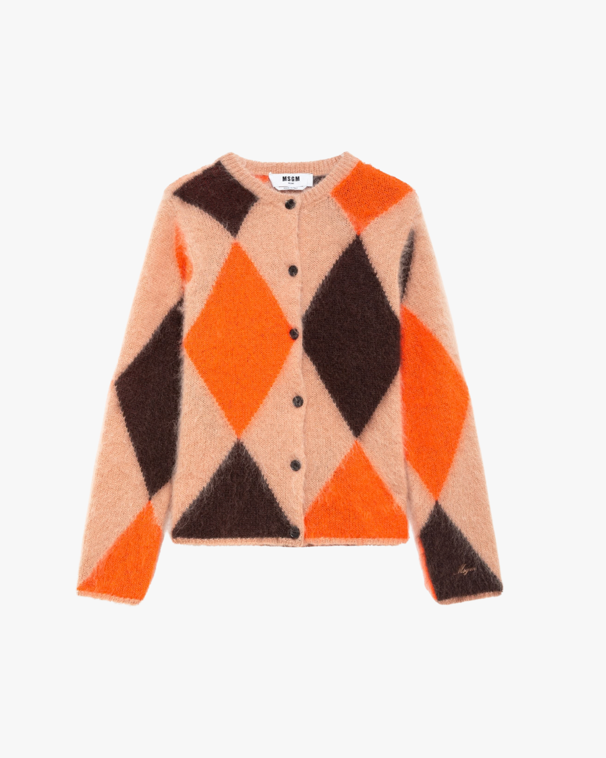 Cardigan Mohair Blend With Argyle Pattern Orange