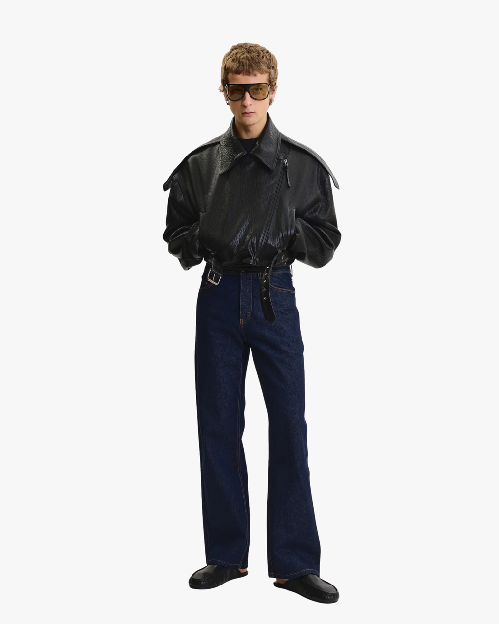 Biker Leather Jacket Vintage Finish Oversized Black