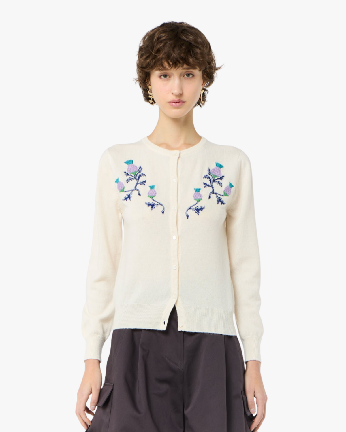 Crew Neck Cardigan Beige