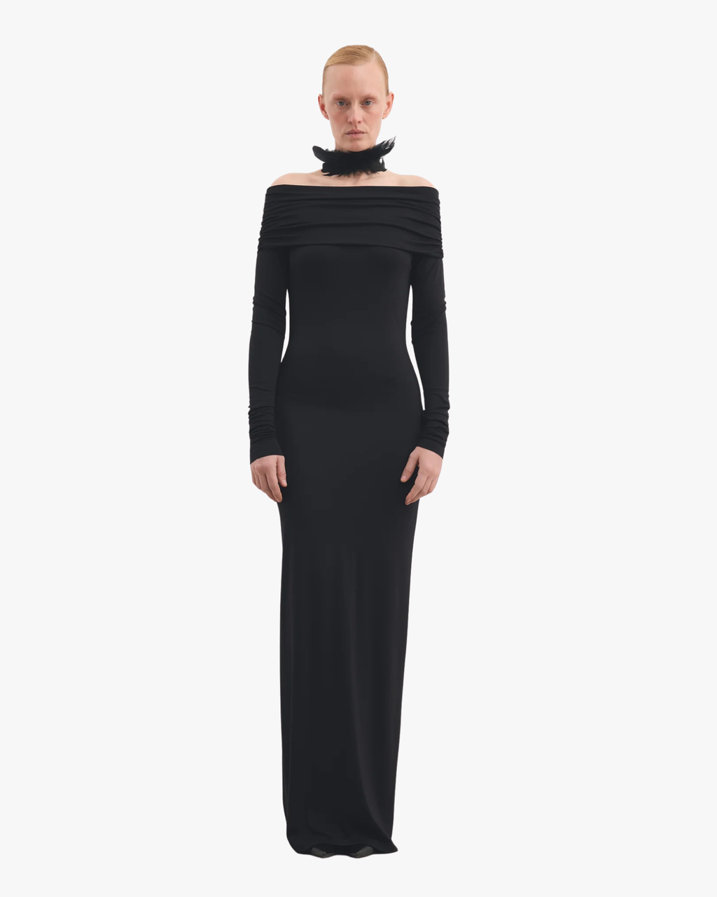 Maxi Dress Draped Off-Shoulders Black